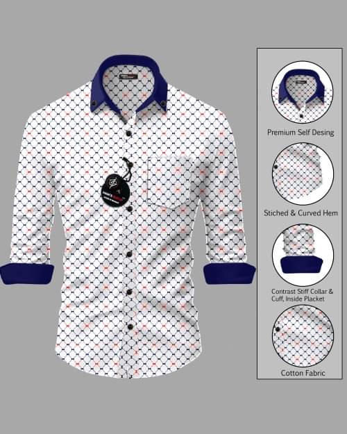    			BLACK DARK Cotton Blend Regular Fit Printed Full Sleeves Men's Casual Shirt - White ( Pack of 1 )
