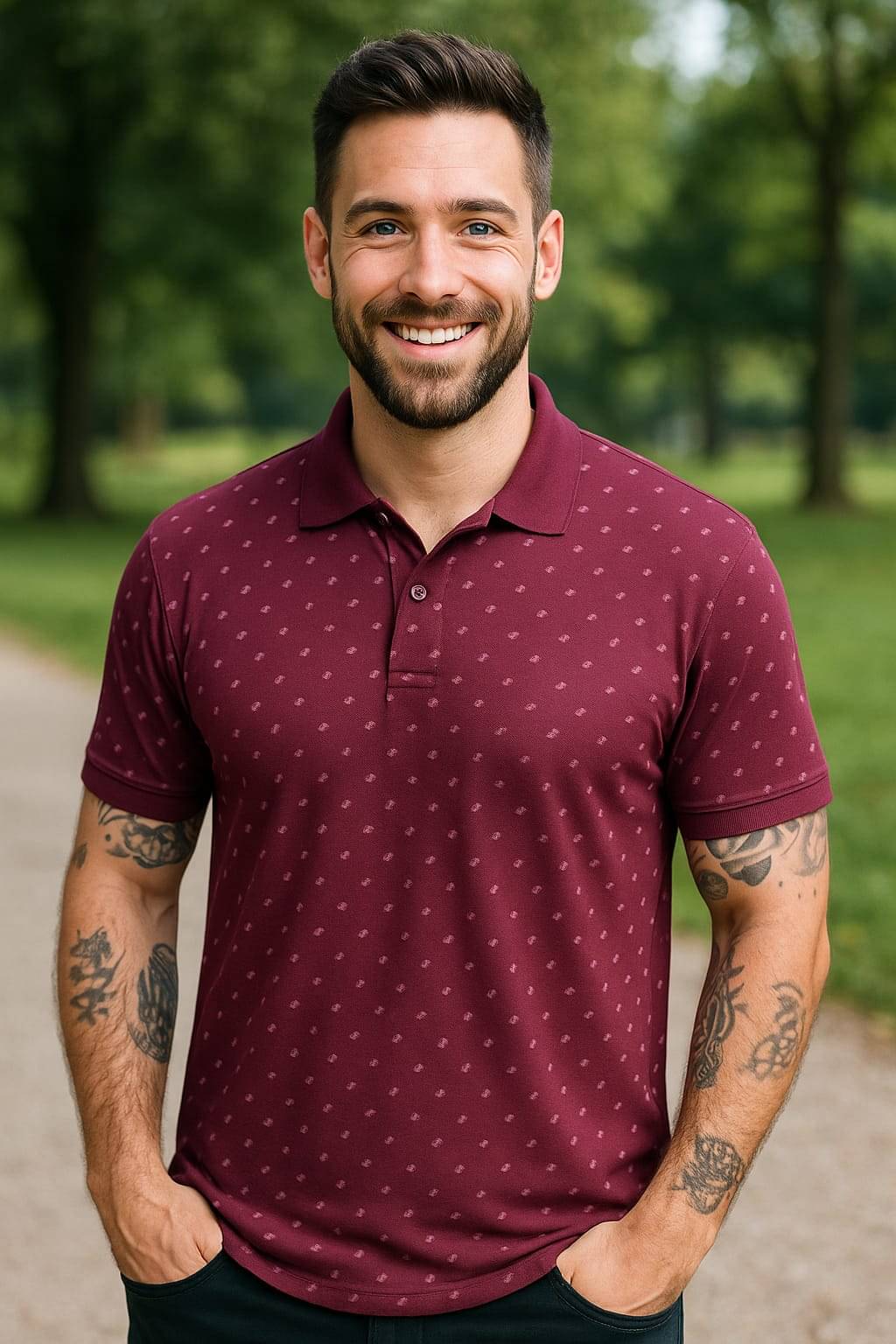    			BLISS BOYS Men Polyester Regular Fit Printed Polo T Shirt ( Maroon )