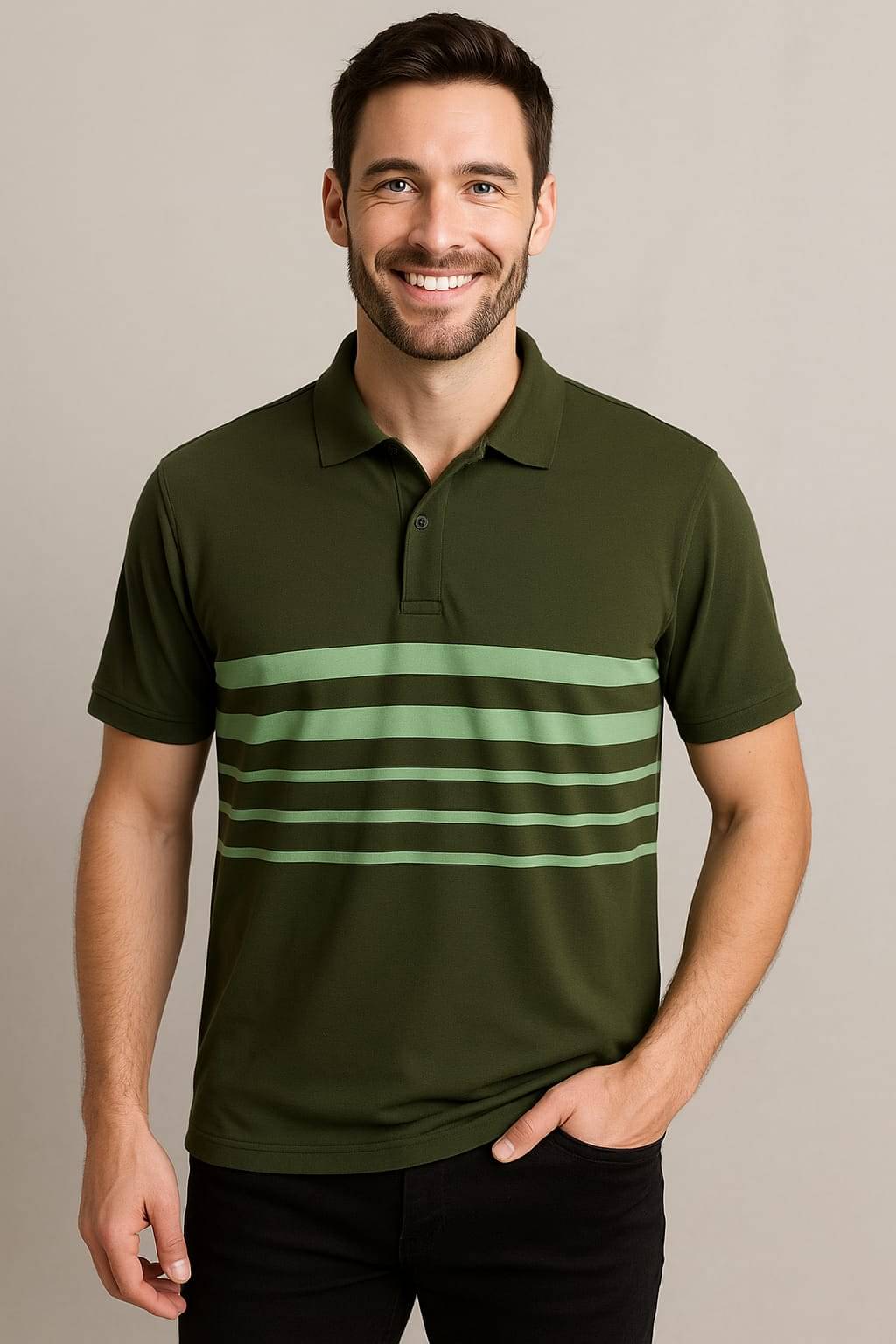     			BLISS BOYS Men Polyester Regular Fit Printed Polo T Shirt ( Olive )