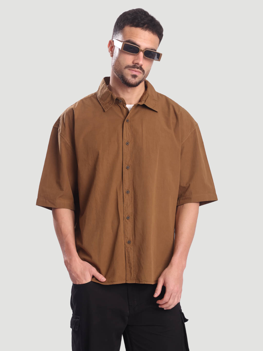     			Bene Kleed 100% Cotton Oversized Fit Solids Full Sleeves Men's Casual Shirt - Brown ( Pack of 1 )
