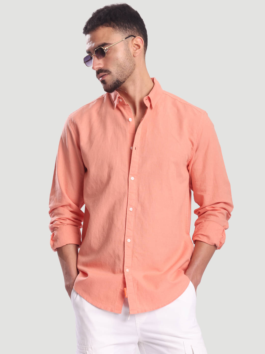     			Bene Kleed 100% Cotton Oversized Fit Solids Full Sleeves Men's Casual Shirt - Peach ( Pack of 1 )