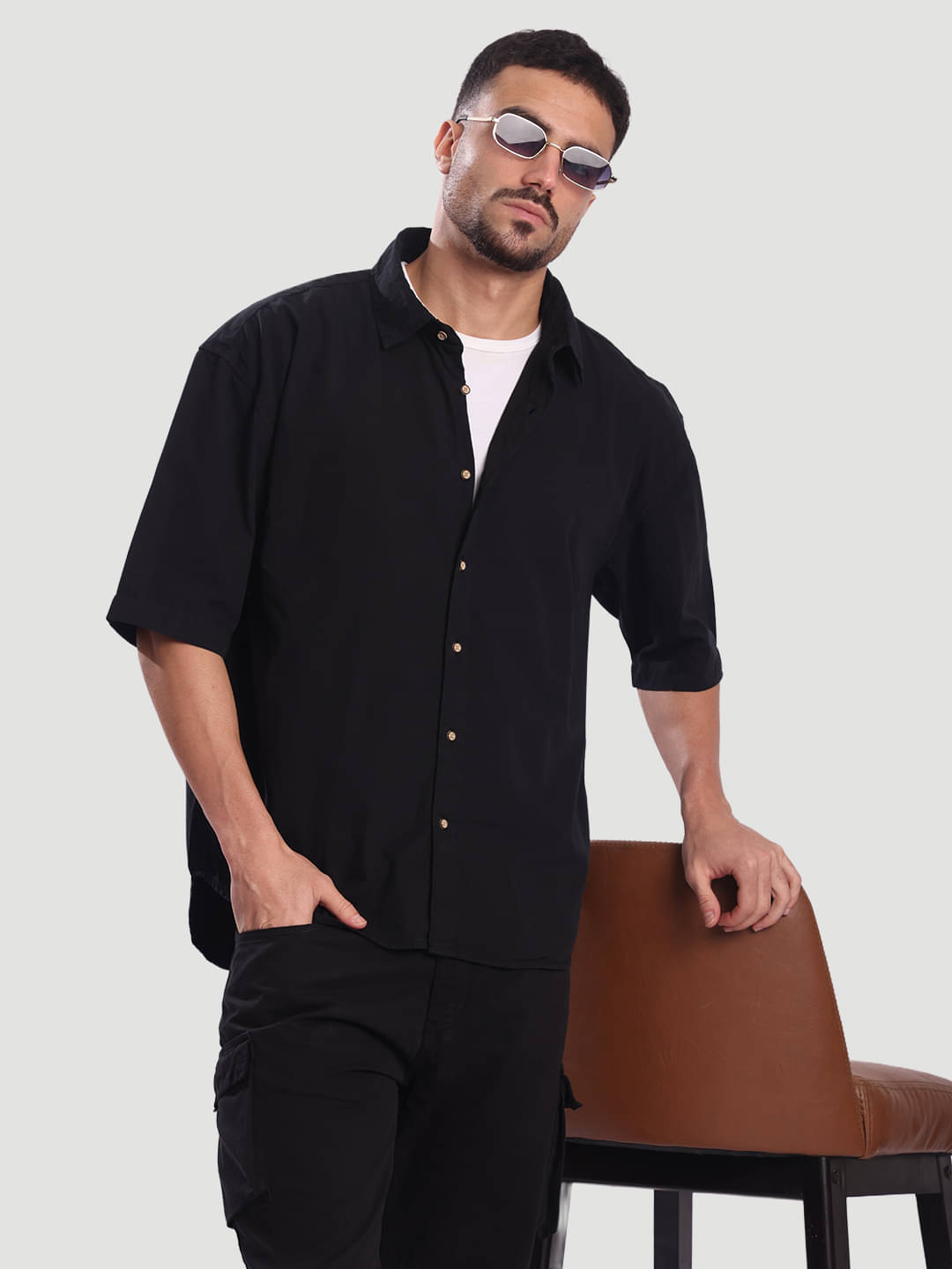     			Bene Kleed 100% Cotton Oversized Fit Solids Full Sleeves Men's Casual Shirt - Black ( Pack of 1 )