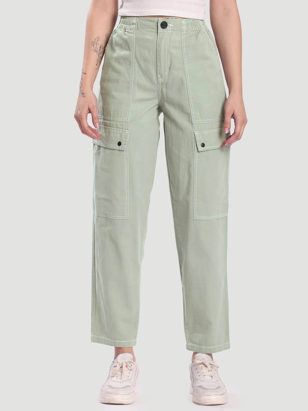     			Bene Kleed Women Cotton Cargos Trousers ( Grey )