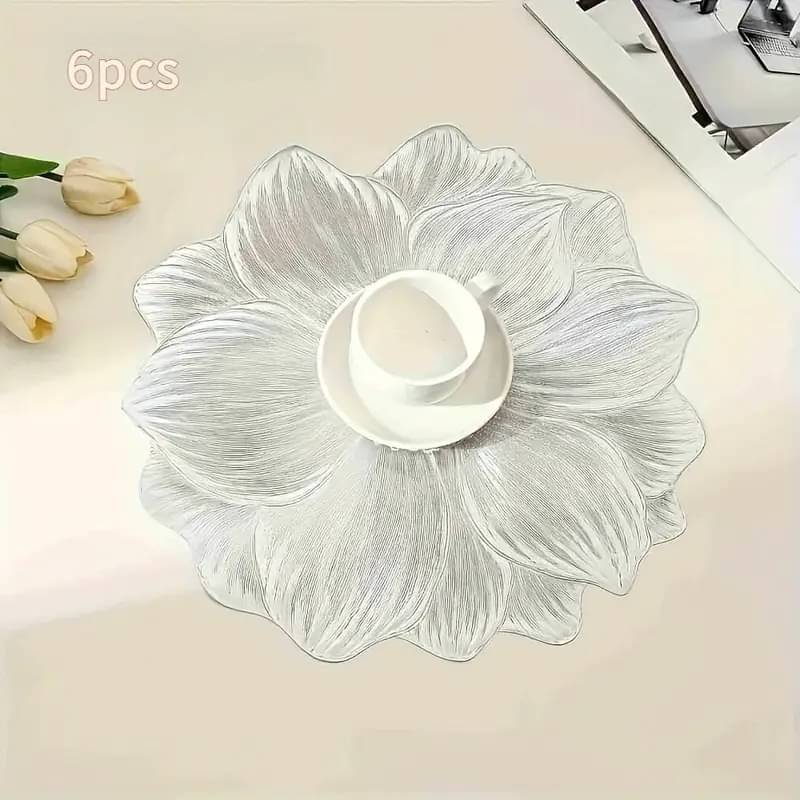     			Dakshya Industries PVC Floral Round Table Mats ( 38 cm x 38 cm ) Pack of 4 - Silver