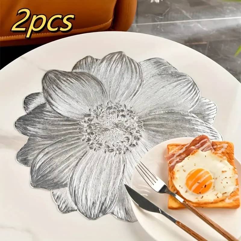     			Dakshya Industries PVC Floral Round Table Mats ( 38 cm x 38 cm ) Pack of 2 - Silver