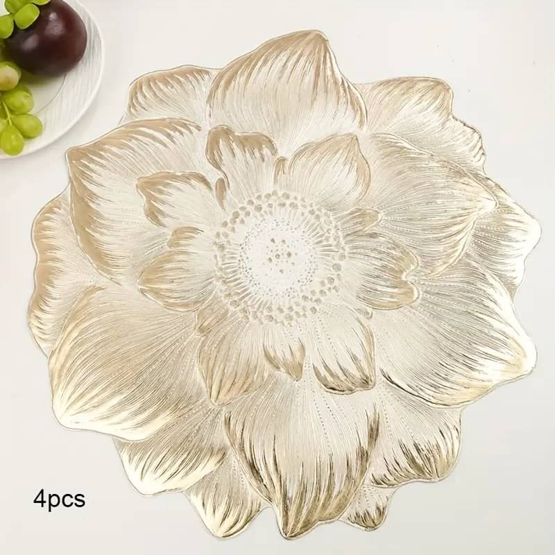     			Dakshya Industries PVC Floral Round Table Mats ( 38 cm x 38 cm ) Pack of 4 - Gold