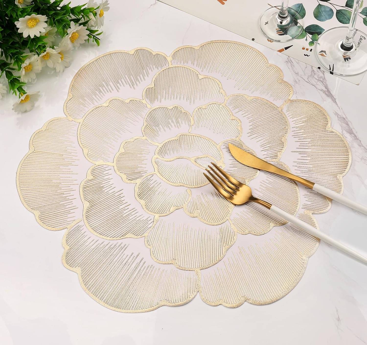     			Dakshya Industries PVC Floral Round Table Mats ( 38 cm x 38 cm ) Pack of 2 - Gold