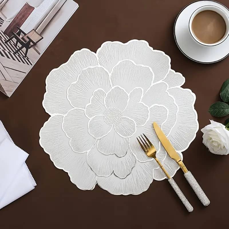 Dakshya Industries PVC Floral Round Table Mats ( 38 cm x 38 cm ) Pack of 1 - Silver     			Dakshya Industries PVC Floral Round Table Mats ( 38 cm x 38 cm ) Pack of 1 - Silver