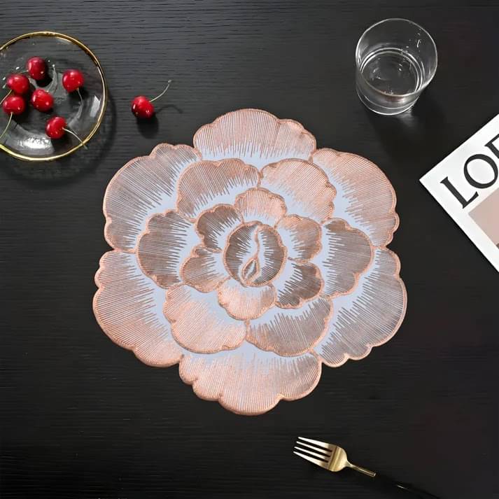     			Dakshya Industries PVC Floral Round Table Mats ( 38 cm x 38 cm ) Pack of 2 - Copper