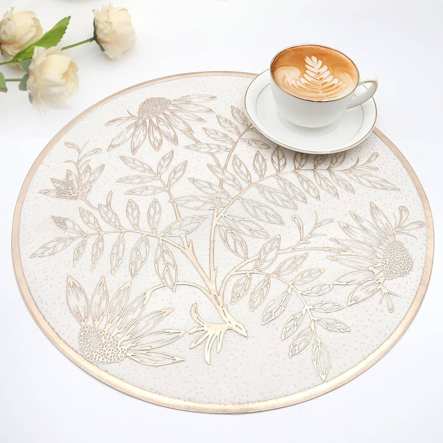     			Dakshya Industries PVC Floral Round Table Mats ( 38 cm x 38 cm ) Pack of 1 - Gold