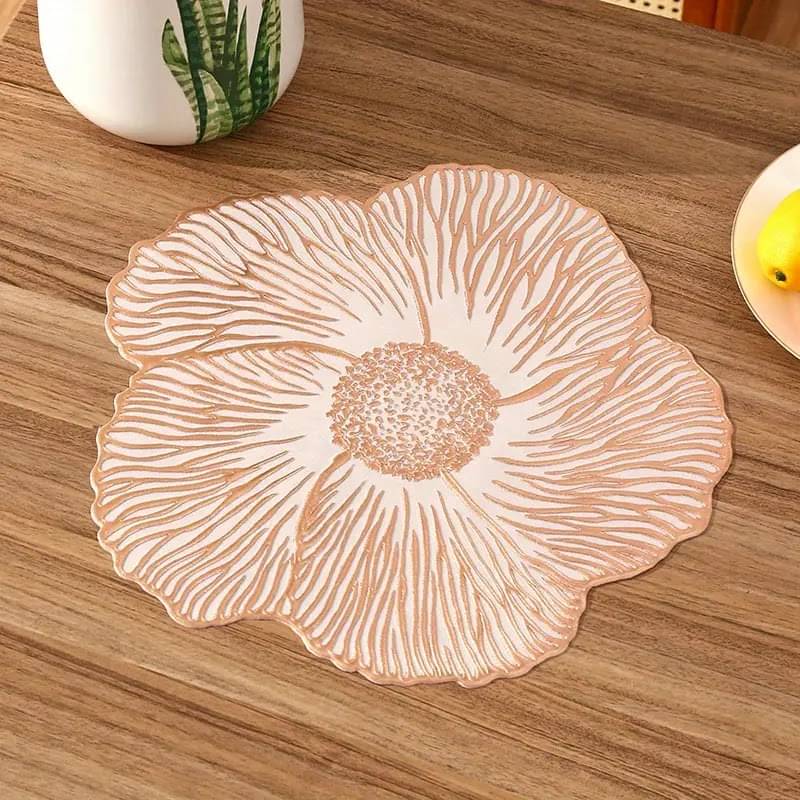     			Dakshya Industries PVC Floral Round Table Mats ( 38 cm x 38 cm ) Pack of 2 - Copper