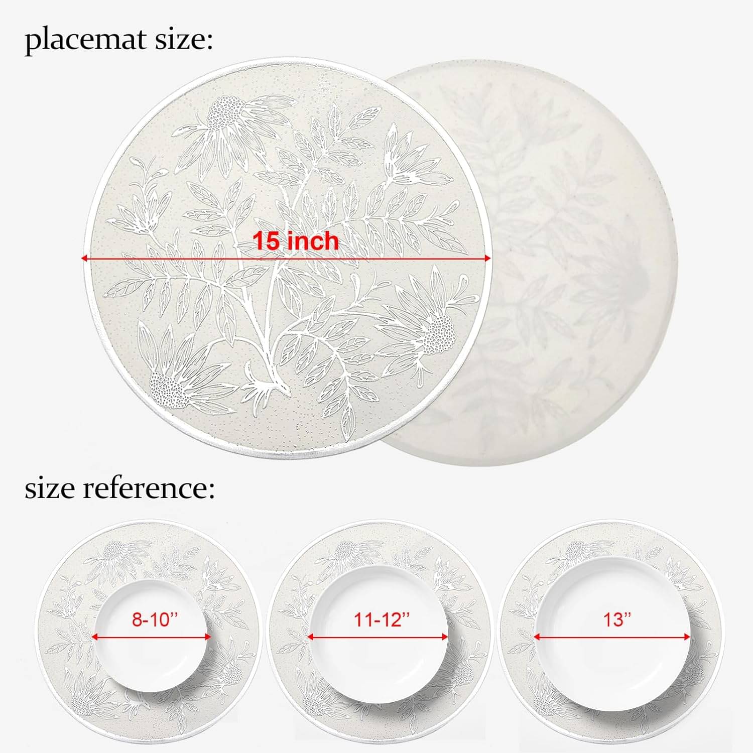 Dakshya Industries PVC Floral Round Table Mats ( 38 cm x 38 cm ) Pack of 4 - Silver Dakshya Industries PVC Floral Round Table Mats ( 38 cm x 38 cm ) Pack of 4 - Silver