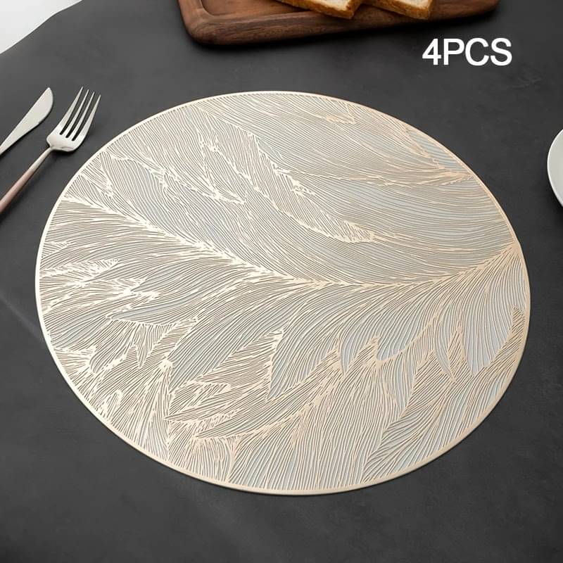     			Dakshya Industries PVC Floral Round Table Mats ( 38 cm x 38 cm ) Pack of 4 - Gold