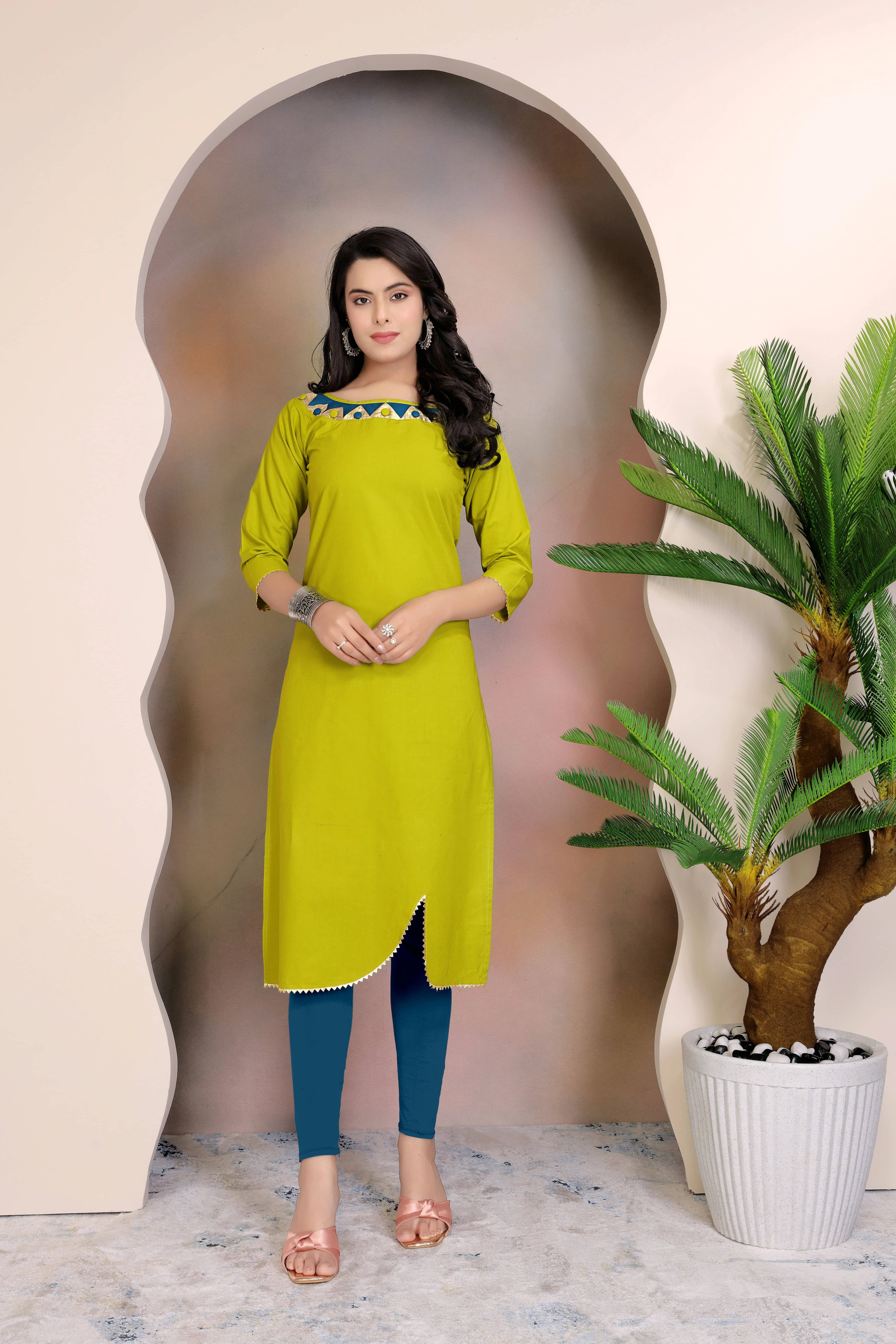     			FULPARI Women Cotton Self Design A-line Kurti ( Light Green )