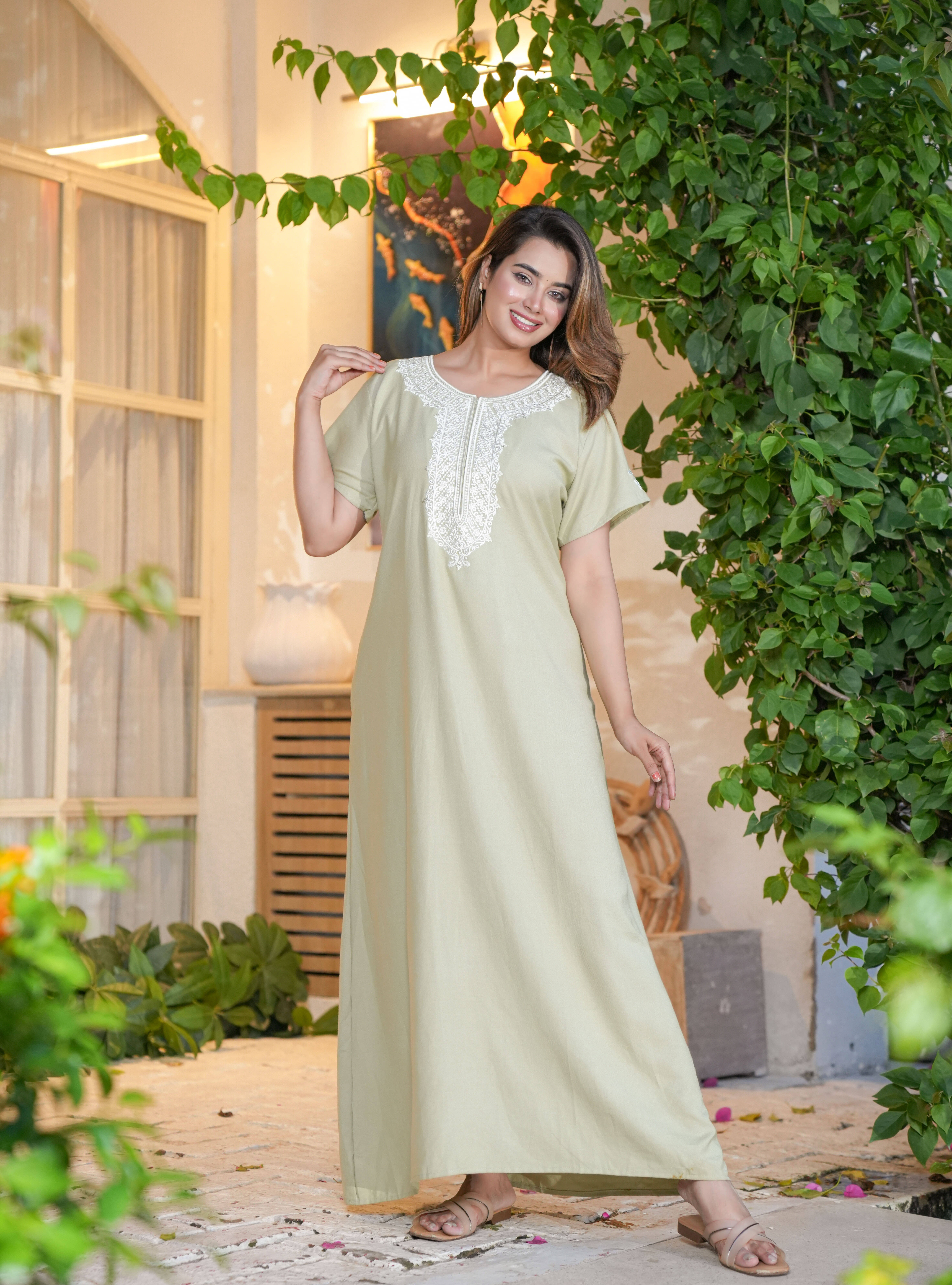     			G4Girl Rayon Embroidered Women Regular Nighty ( Green )