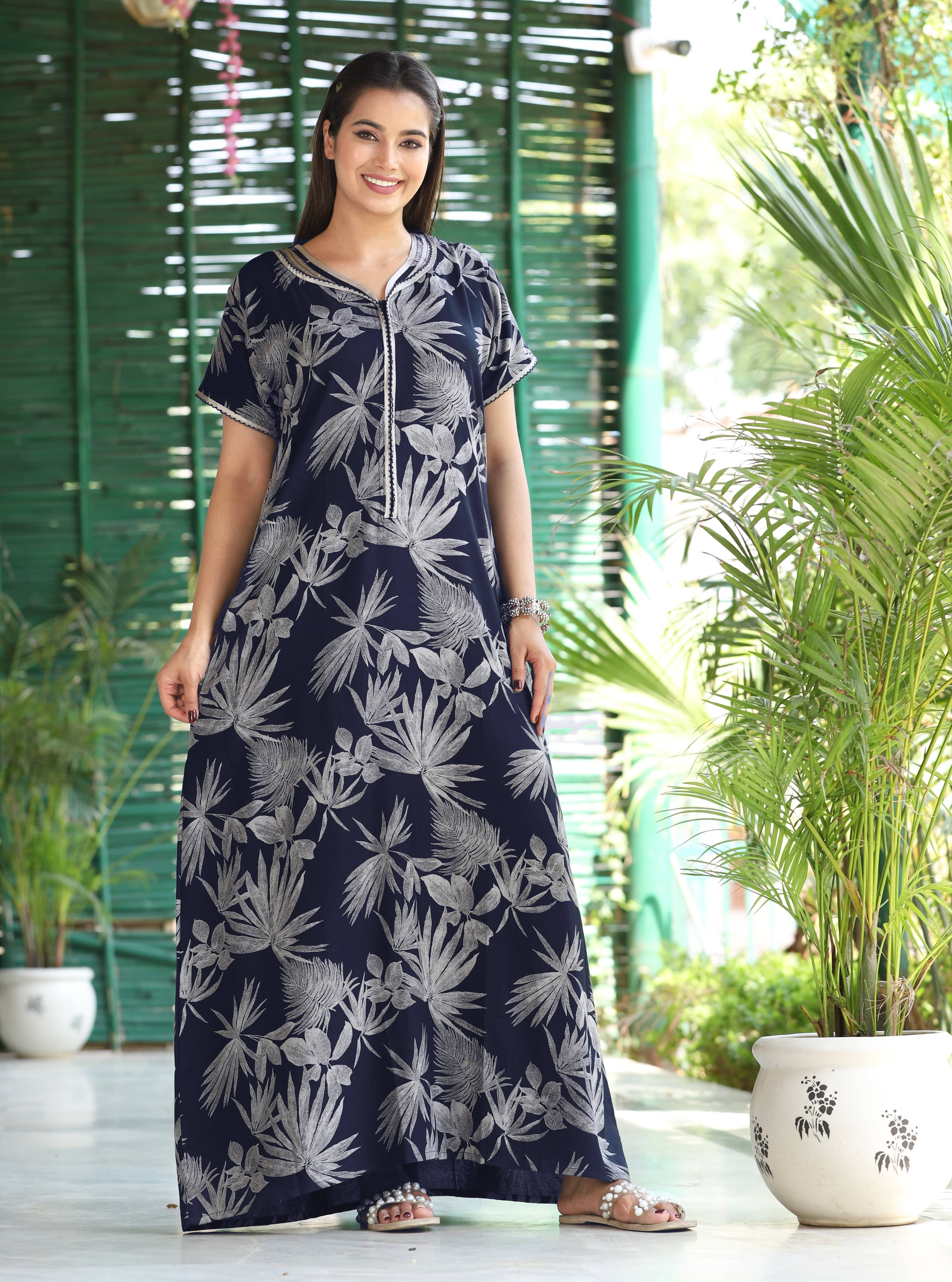     			G4Girl Rayon Printed Women Regular Nighty ( Navy )