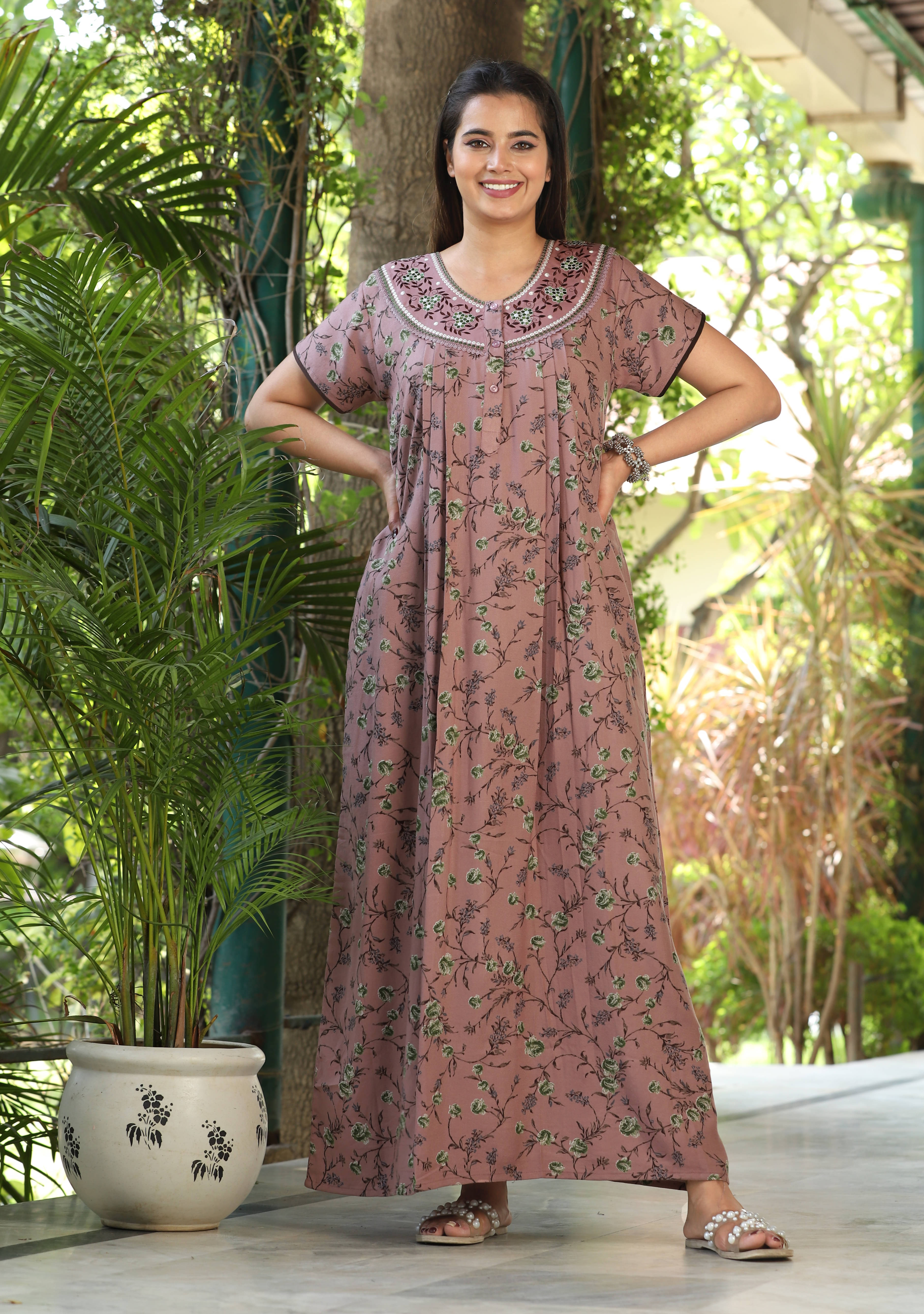     			G4Girl Rayon Embroidered Women Regular Nighty ( Pink )