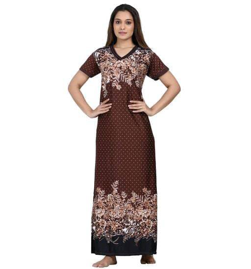     			G4Girl Satin Printed Women Kaftan Nighty ( Brown )