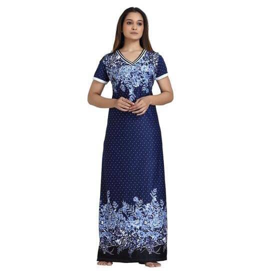     			G4Girl Satin Printed Women Kaftan Nighty ( Blue )