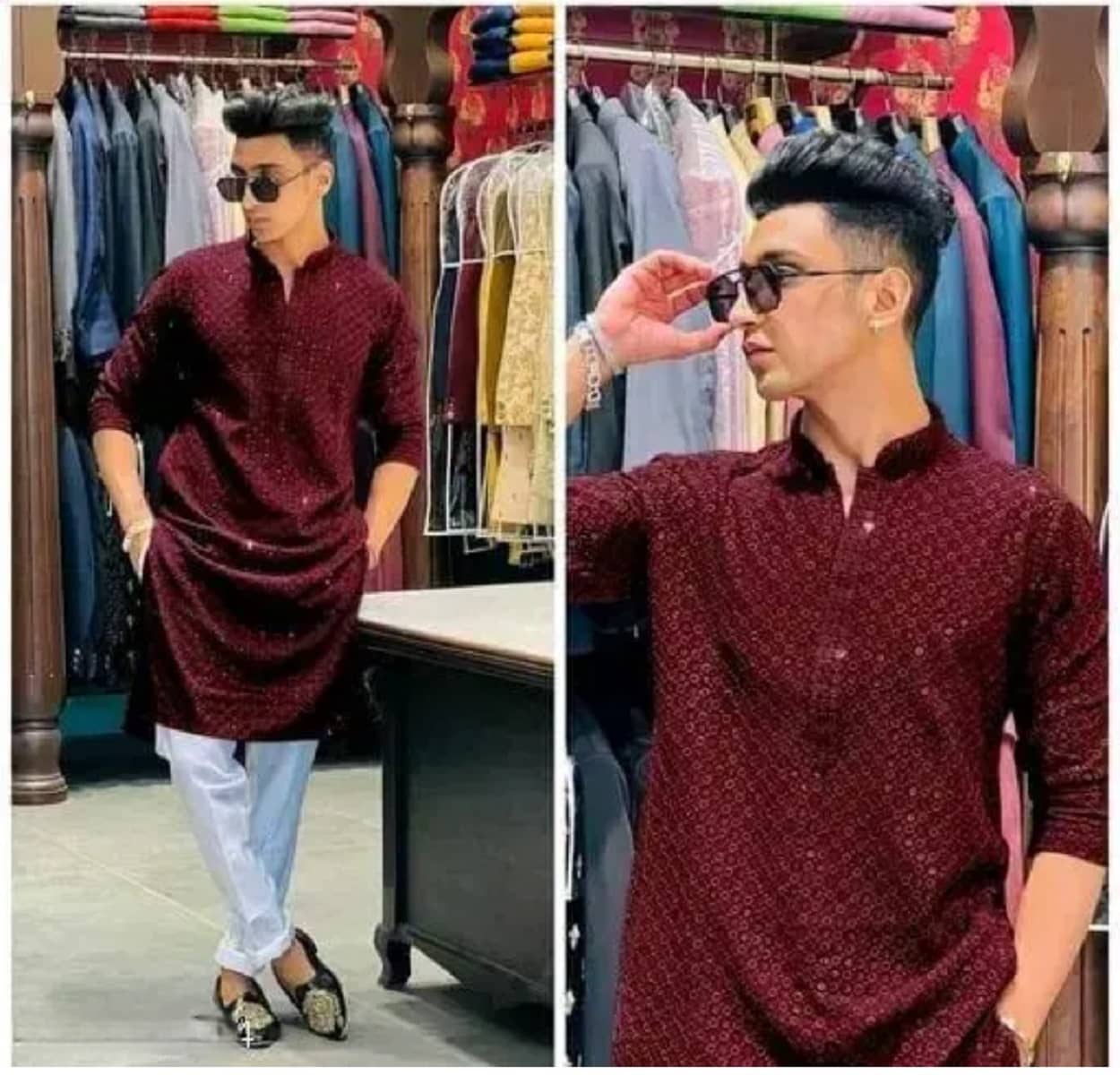 Gazal Fashions Cotton Blend Embroidered Regular Kurta For Men ( Maroon ) - Kurtas & Kurta Sets | Buy online on ZillyBuy