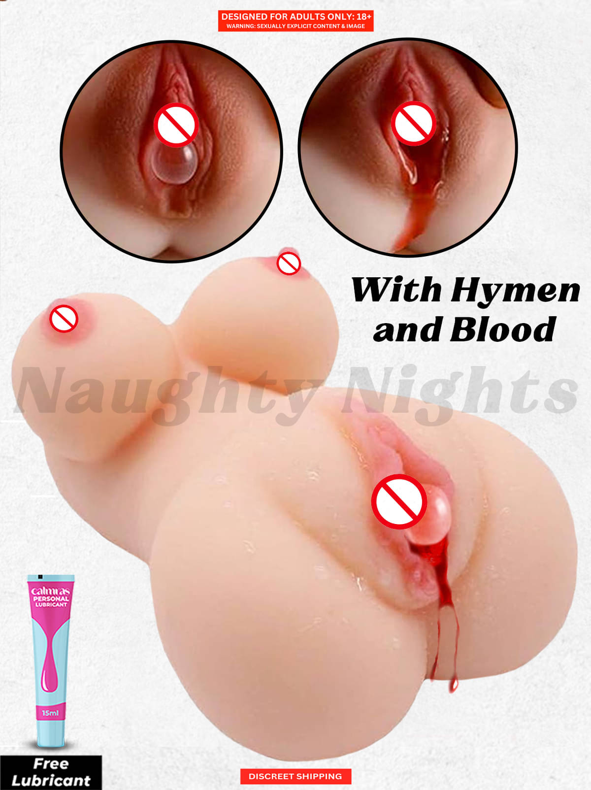 Half Body  with Hymen Blood Male Masturbator Silicon 2 in 1 Vagina + Breast Mini Sex Doll For Men By Naughty Nights with Free Lube     			Half Body  with Hymen Blood Male Masturbator Silicon 2 in 1 Vagina + Breast Mini Sex Doll For Men By Naughty Nights with Free Lube