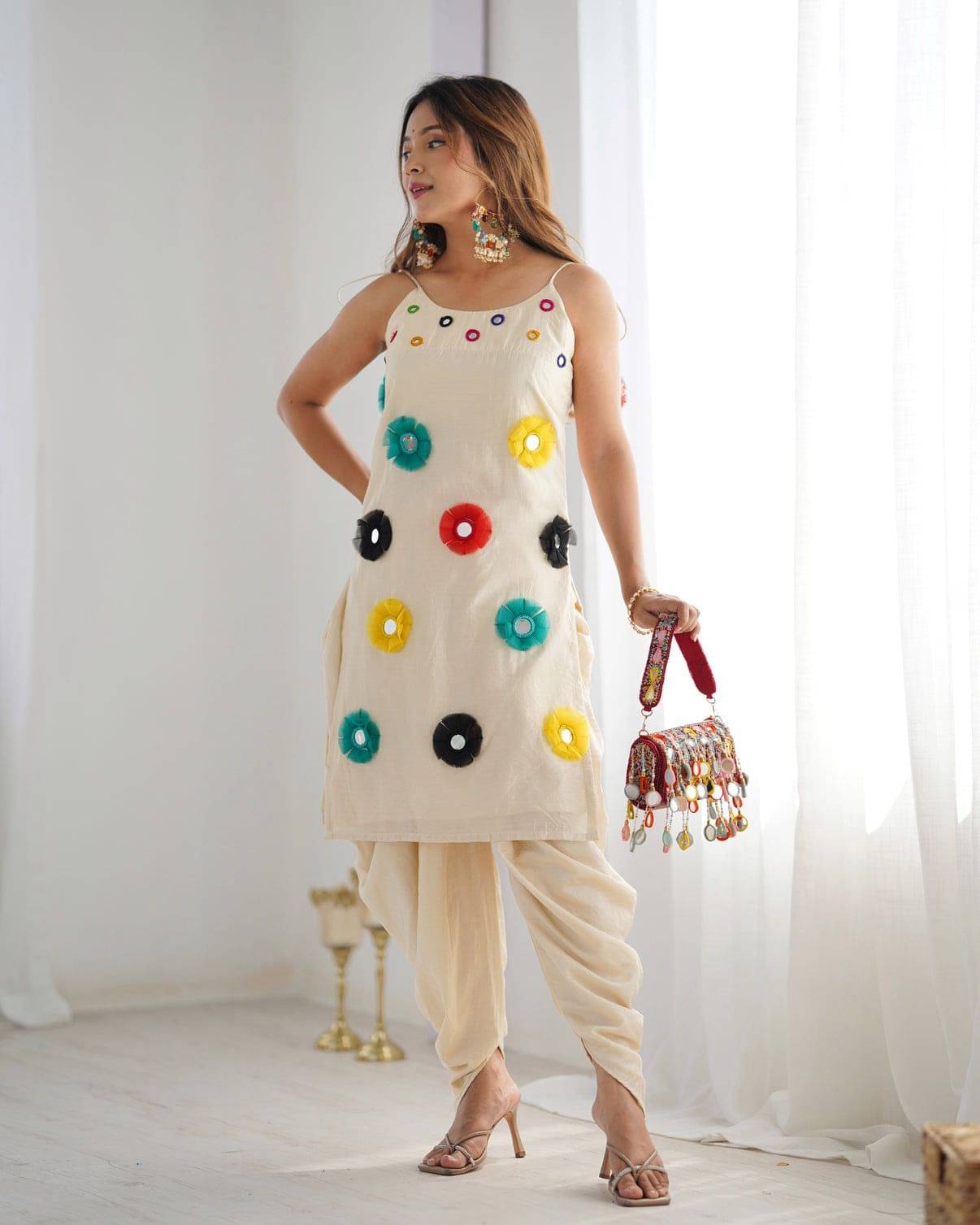 INDIAN SILKS Women Cotton Printed Straight Kurti With Pants ( Cream ) INDIAN SILKS Women Cotton Printed Straight Kurti With Pants ( Cream )