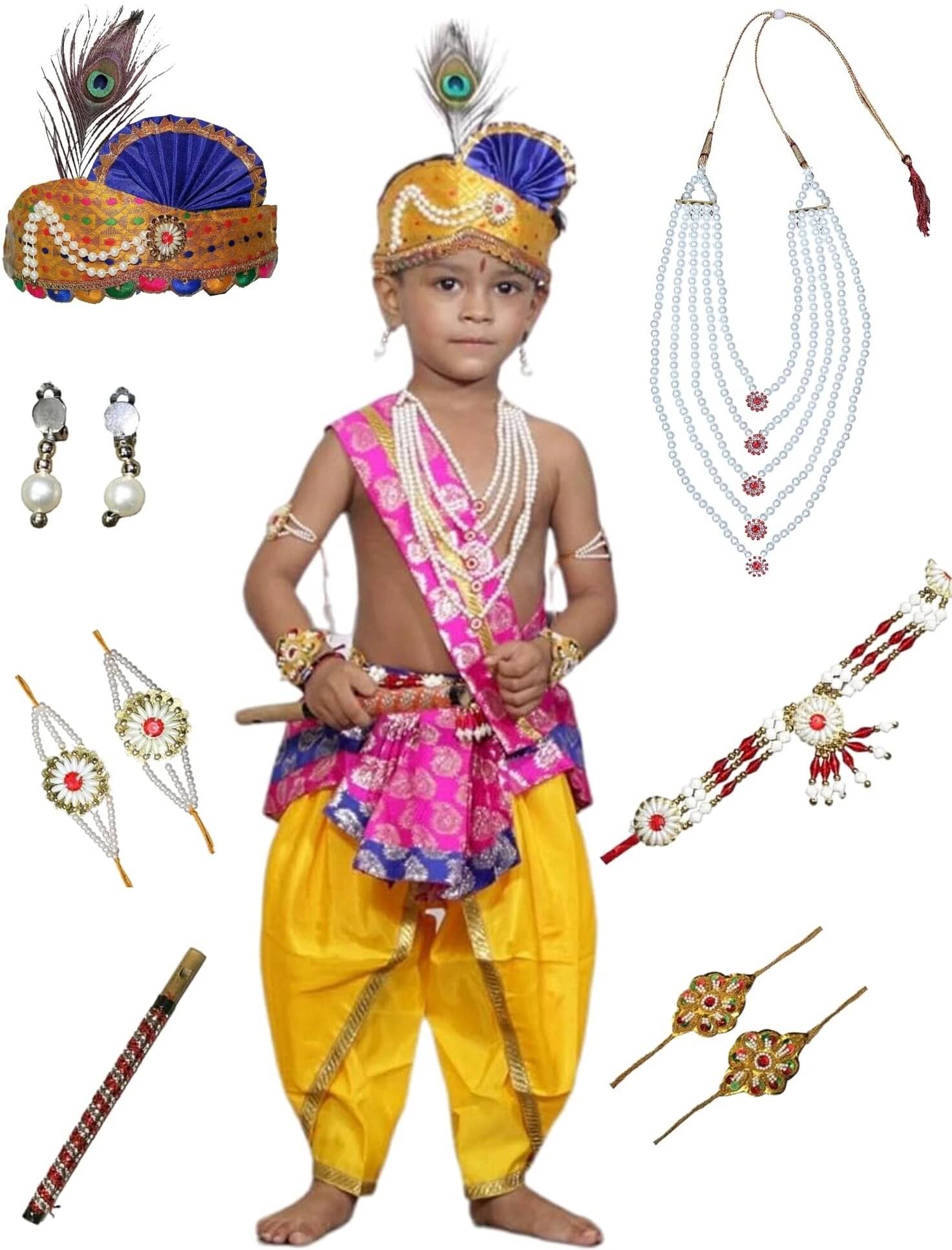Kaku Fancy Dress Boys Krishna Costume ( Pink )     			Kaku Fancy Dress Boys Krishna Costume ( Pink )