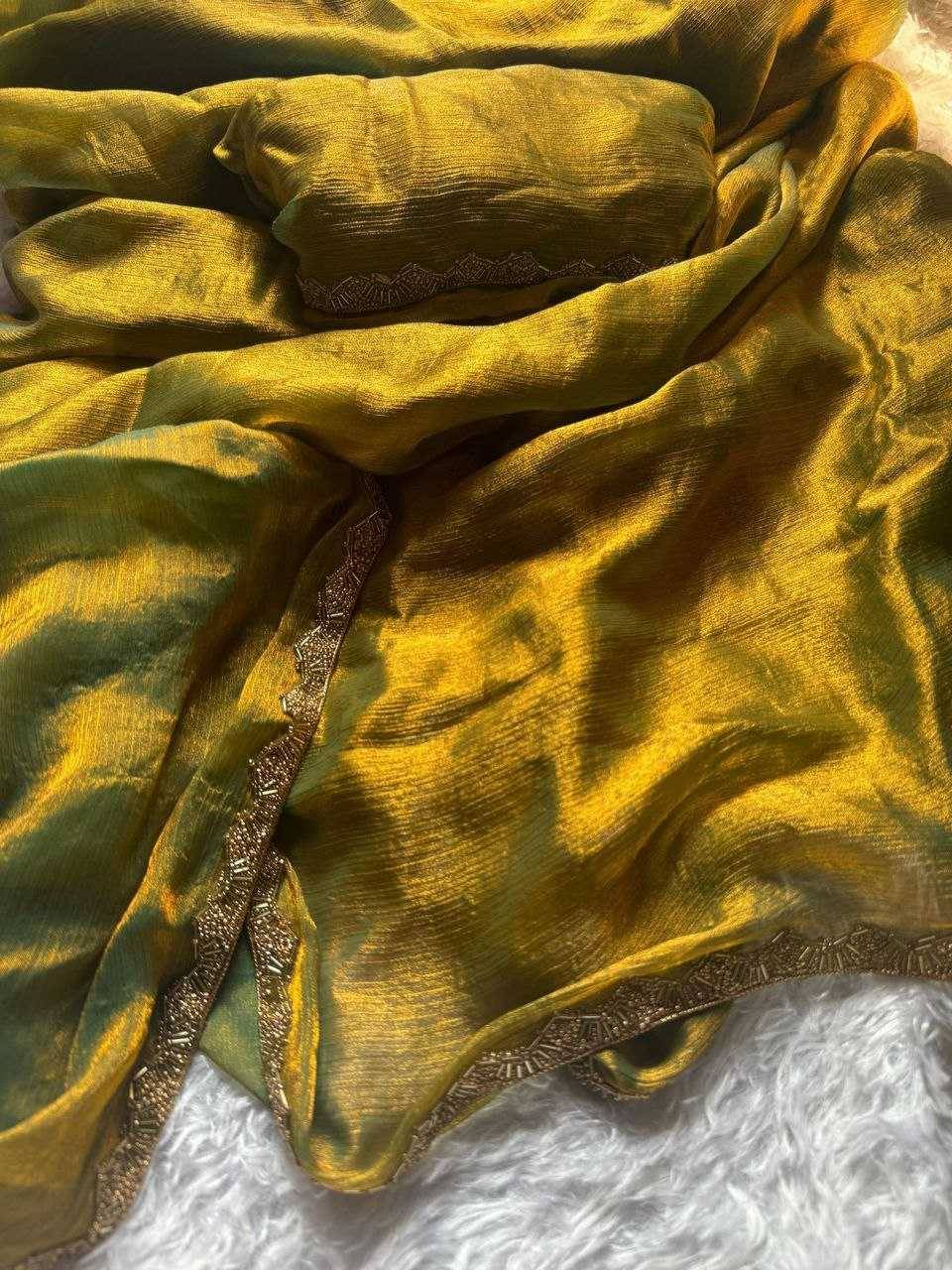     			Keyura Jimmy Choo Self Design Regular Saree With Unstitched Blouse Piece ( Gold,Rama )