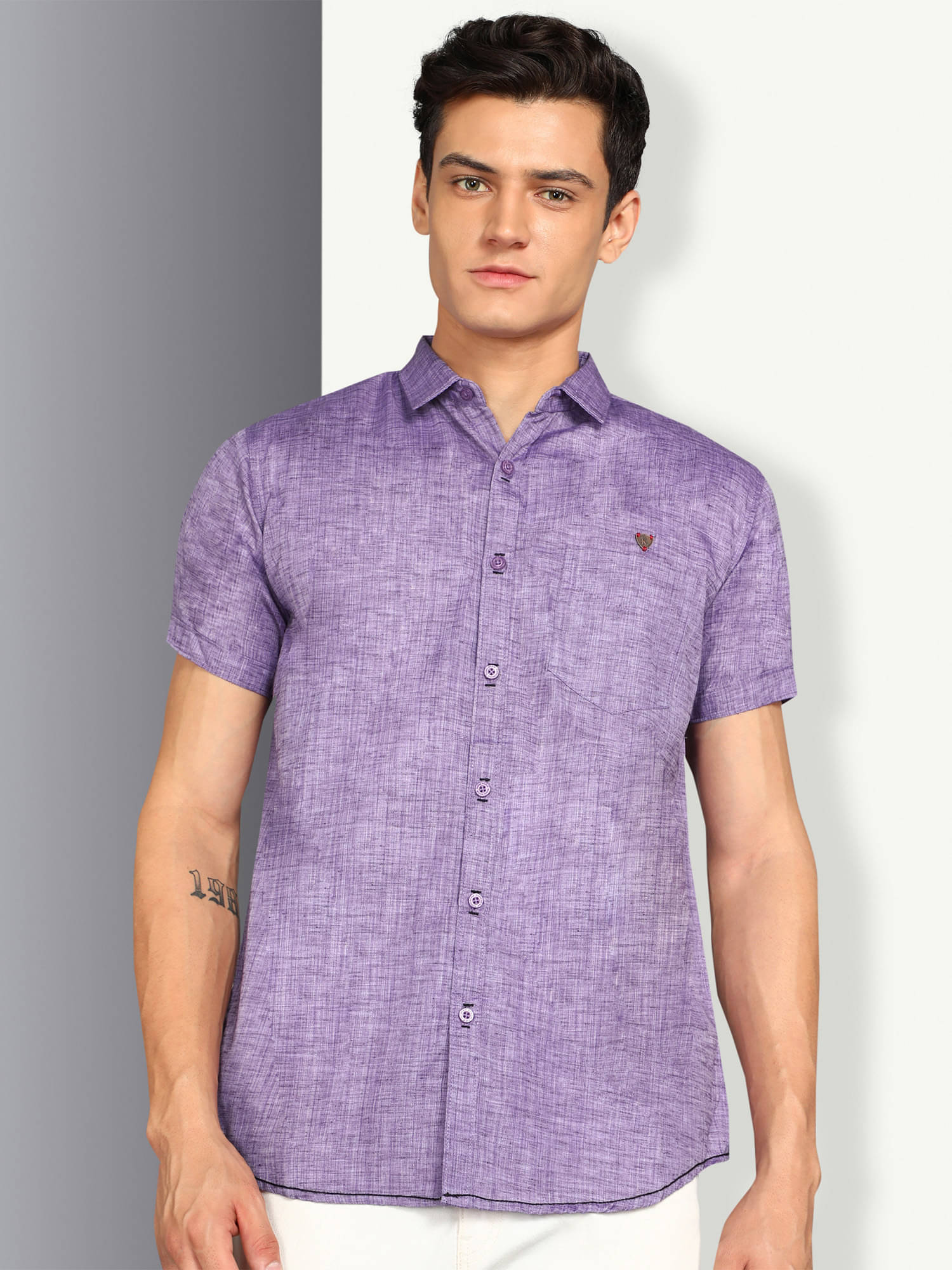     			Kuons Avenue Linen Regular Fit Solids Half Sleeves Men's Casual Shirt - Purple ( Pack of 1 )