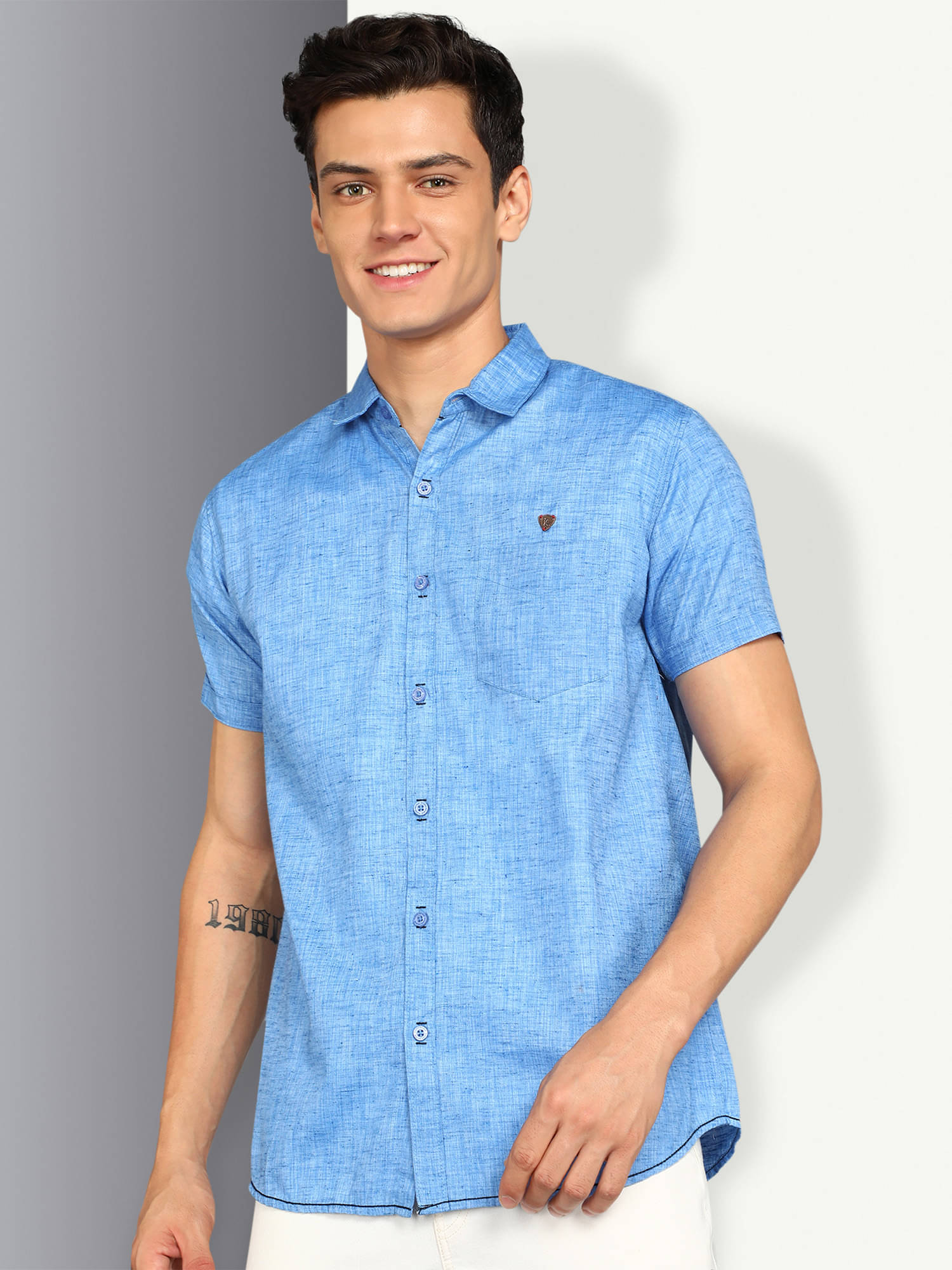     			Kuons Avenue Linen Regular Fit Solids Half Sleeves Men's Casual Shirt - Blue ( Pack of 1 )
