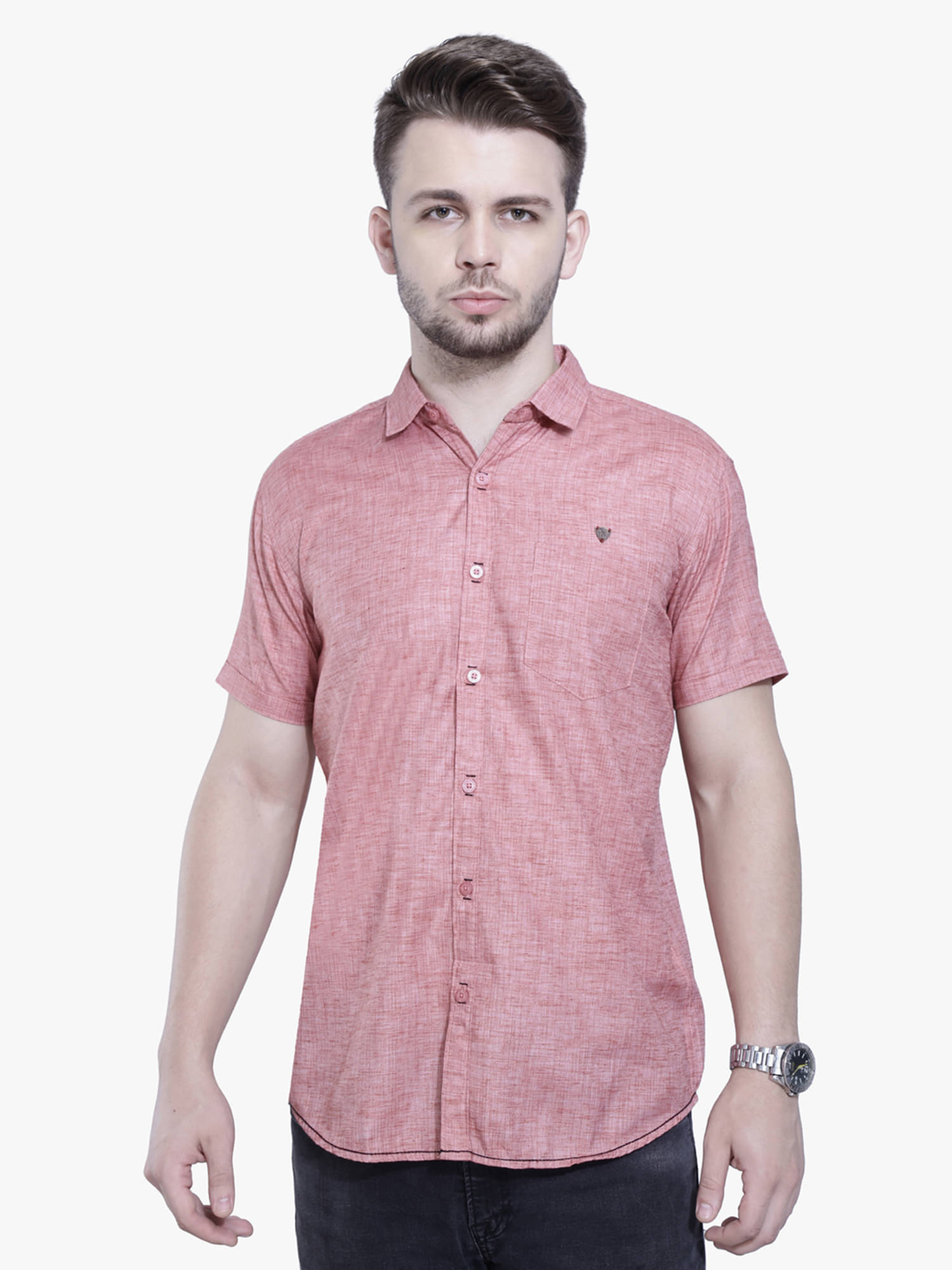    			Kuons Avenue Linen Regular Fit Solids Half Sleeves Men's Casual Shirt - Peach ( Pack of 1 )