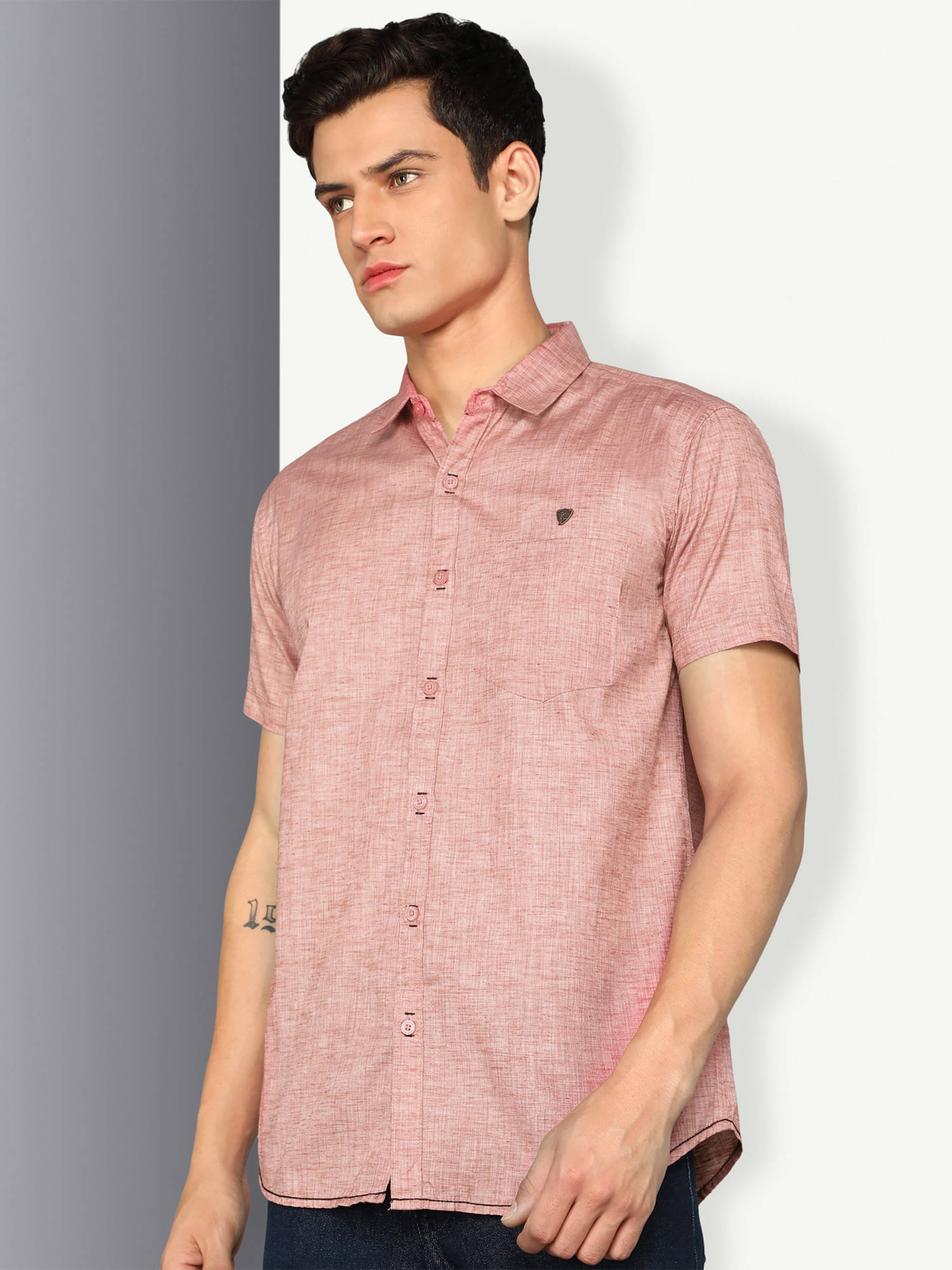    			Kuons Avenue Linen Regular Fit Solids Half Sleeves Men's Casual Shirt - Peach ( Pack of 1 )