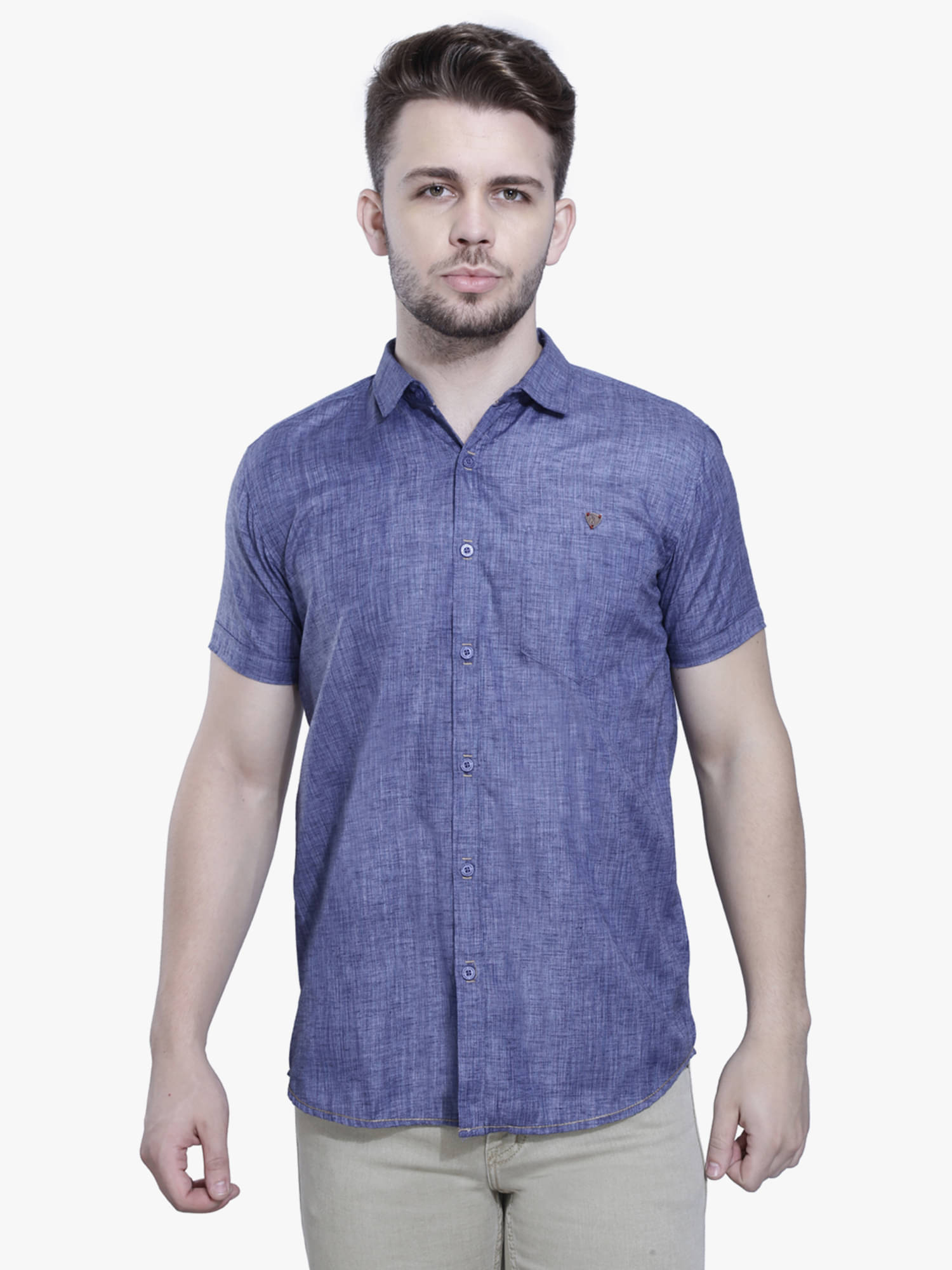     			Kuons Avenue Linen Regular Fit Solids Half Sleeves Men's Casual Shirt - Indigo ( Pack of 1 )