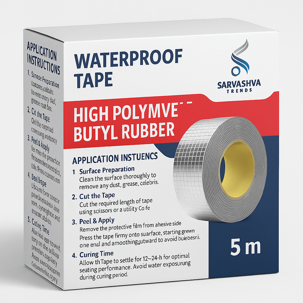 Leakage Repair Waterproof Tape for Pipe Leakage Roof Water Leakage Solution (5 Meter), Waterproof Leakage Repair Adhesive Aluminium Foil Butyl Tape for Pipe Roof, roof leakage tape, Adhesive Tape, Leakage Repair Tape, Waterproof Leakage Repair tape     			Leakage Repair Waterproof Tape for Pipe Leakage Roof Water Leakage Solution (5 Meter), Waterproof Leakage Repair Adhesive Aluminium Foil Butyl Tape for Pipe Roof, roof leakage tape, Adhesive Tape, Leakage Repair Tape, Waterproof Leakage Repair tape