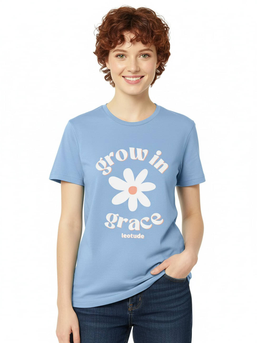     			Leotude Women Cotton Blend Printed Regular Fit Round Neck T-Shirt ( Light Blue )