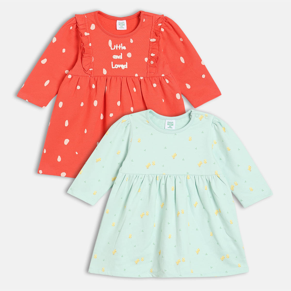     			MINI KLUB Cotton Dress For Baby Girls ( Pack of 2 , Red & Green )