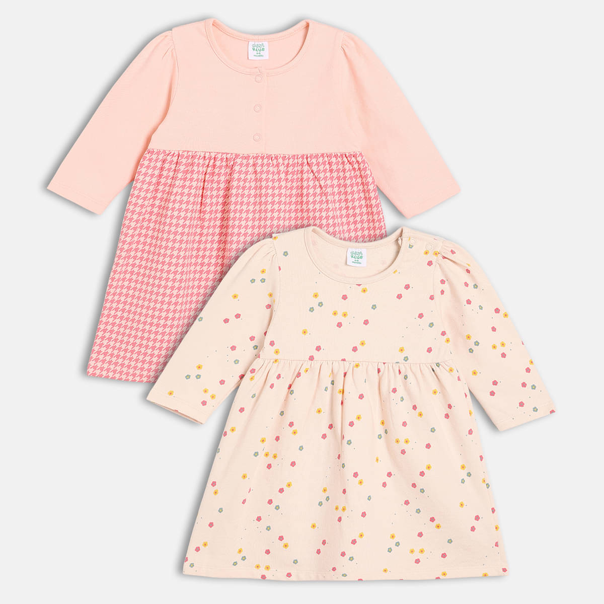     			MINI KLUB Cotton Dress For Baby Girls ( Pack of 2 , White & Pink )