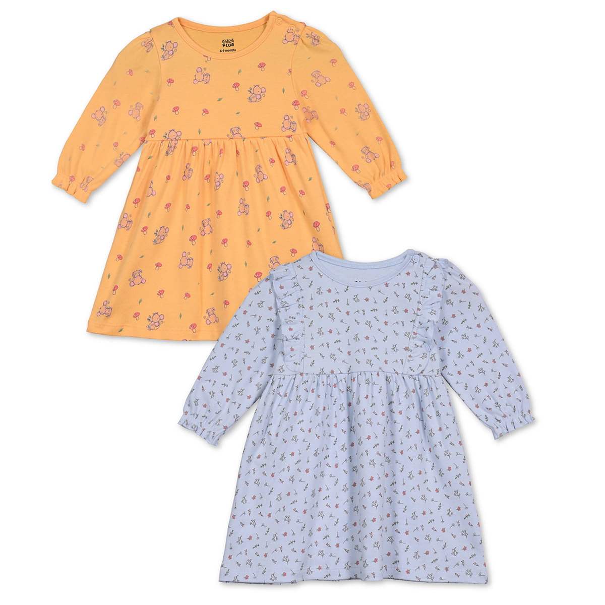 MINI KLUB Cotton Dress For Baby Girls ( Pack of 2 , Blue & Yellow ) MINI KLUB Cotton Dress For Baby Girls ( Pack of 2 , Blue & Yellow )