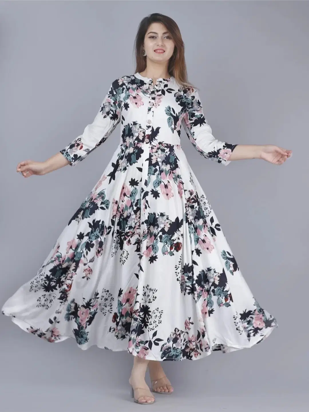 MK creation Women Rayon Printed Fit & Flare Dress ( White ) MK creation Women Rayon Printed Fit & Flare Dress ( White )