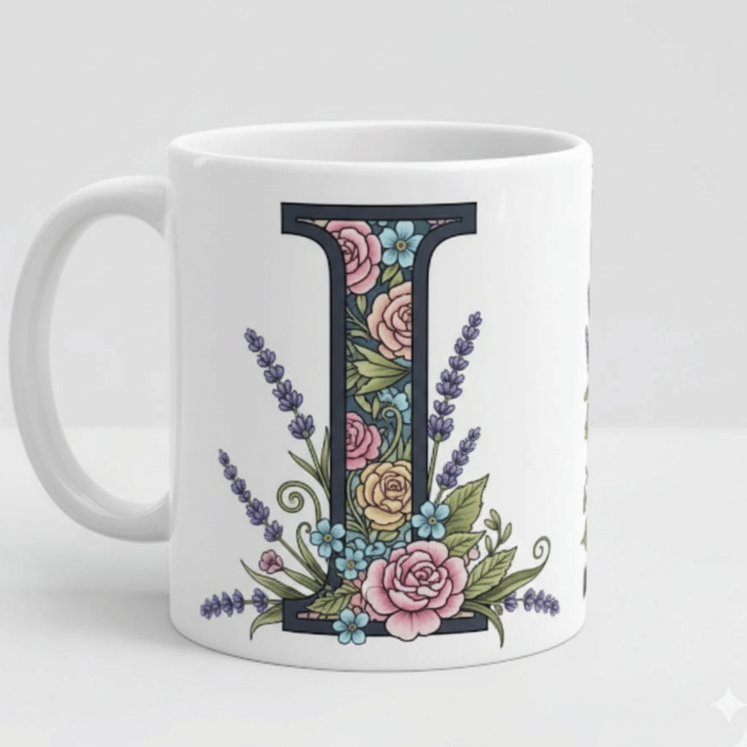 Ridaa Alphabet Printed I Floral Ceramic Coffee Mug 350 mL ( Pack of 1 ) Ridaa Alphabet Printed I Floral Ceramic Coffee Mug 350 mL ( Pack of 1 )