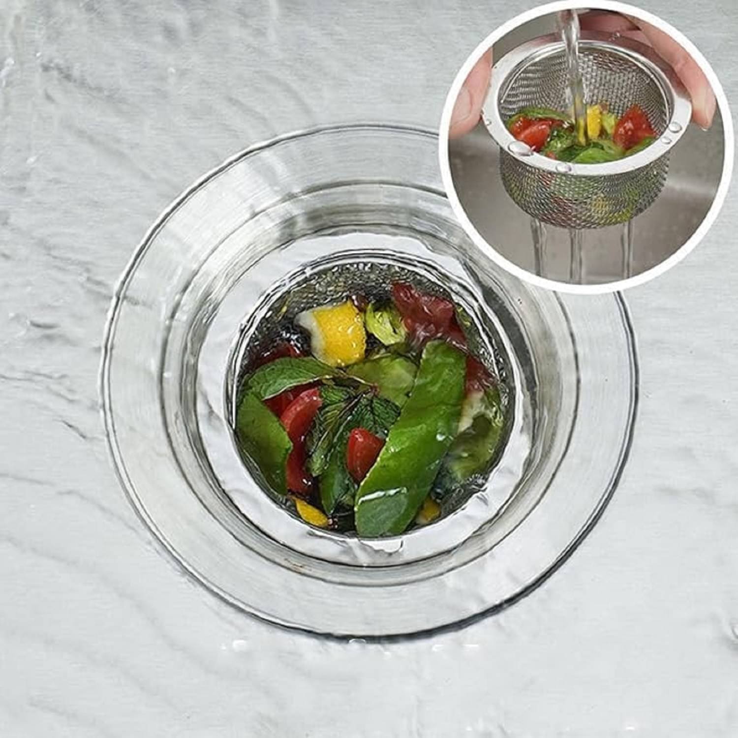     			Stainless Steel Sink Strainer with Handle, 2mm Small Perforated Holes, Kitchen Drain Basin Basket