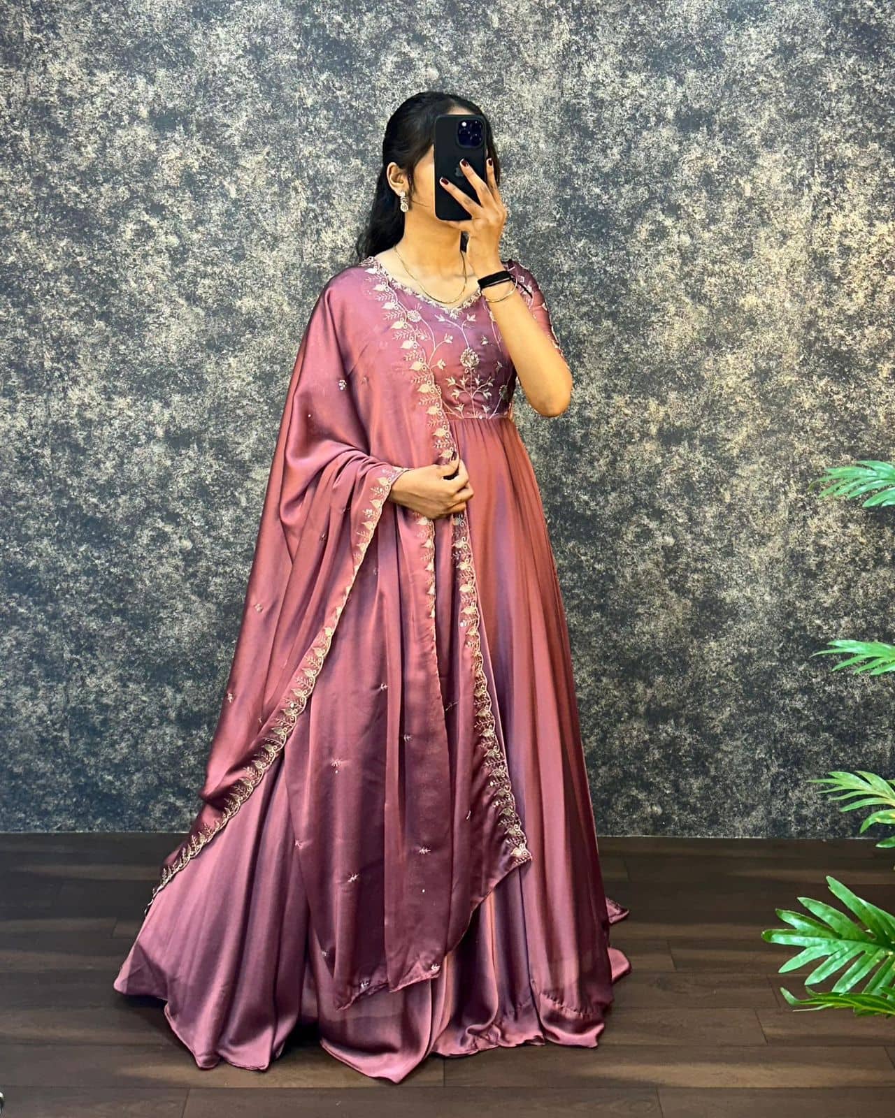 THE PRIVATE LABLE Women Silk Embroidered Gown ( Pink )