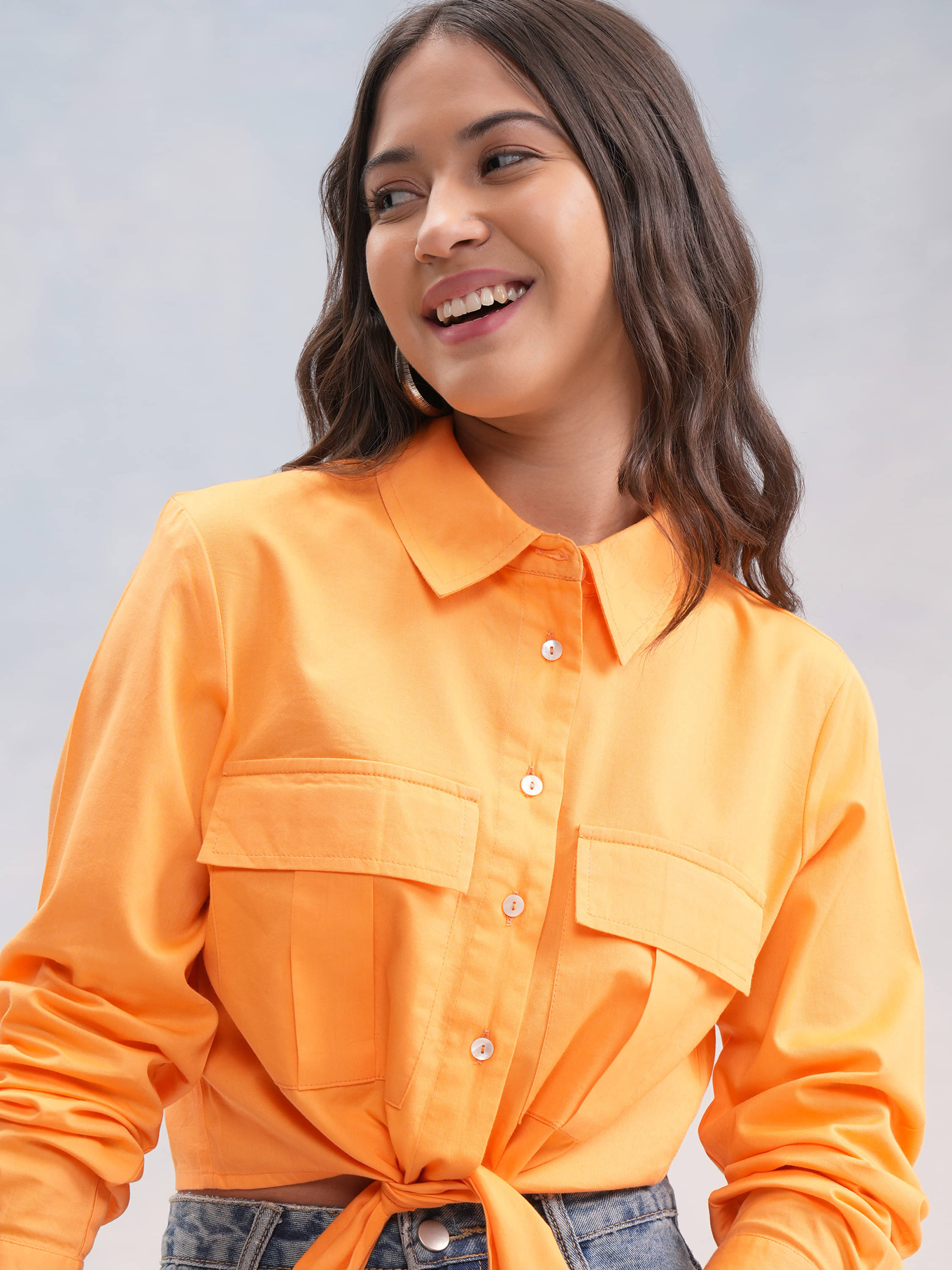 Tokyo Talkies Women's Cotton Blend Regular Top ( Orange ) Tokyo Talkies Women's Cotton Blend Regular Top ( Orange )