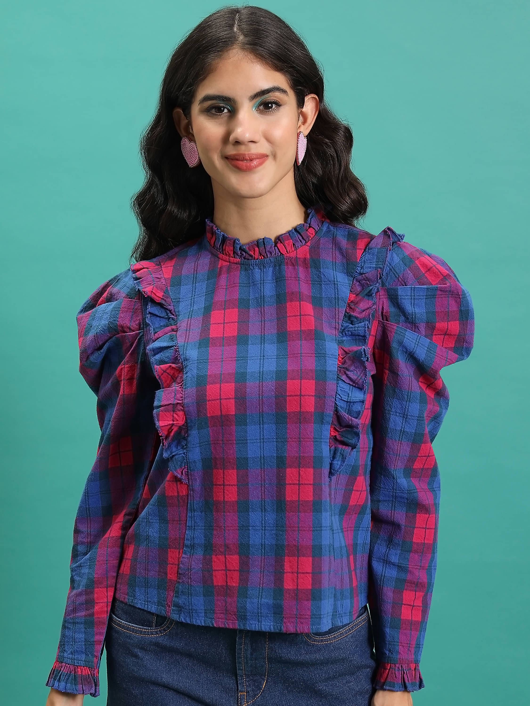 Tokyo Talkies Women's Cotton Regular Top ( Blue ) Tokyo Talkies Women's Cotton Regular Top ( Blue )
