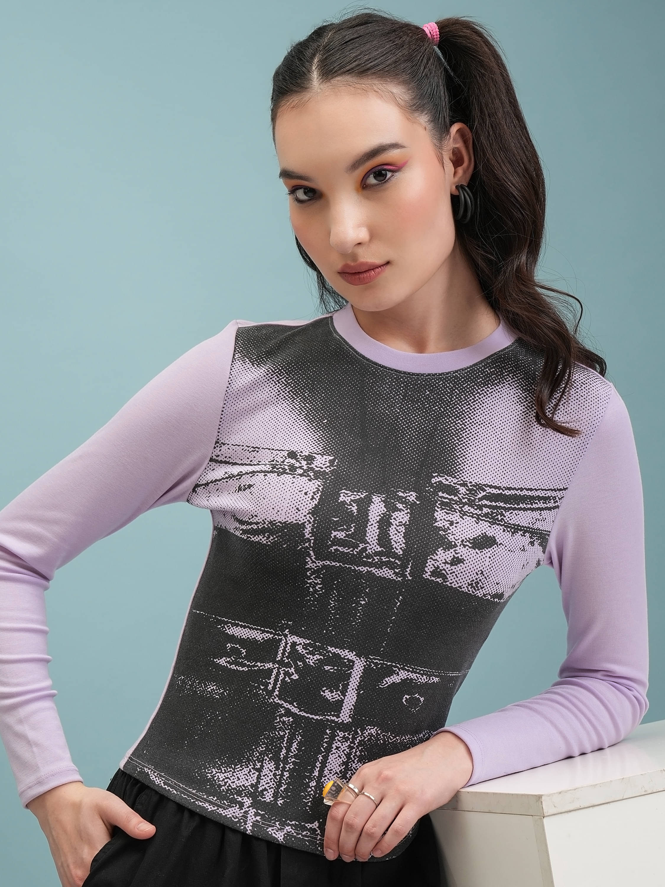 Tokyo Talkies Women's Polyester Regular Top ( Lavender ) Tokyo Talkies Women's Polyester Regular Top ( Lavender )