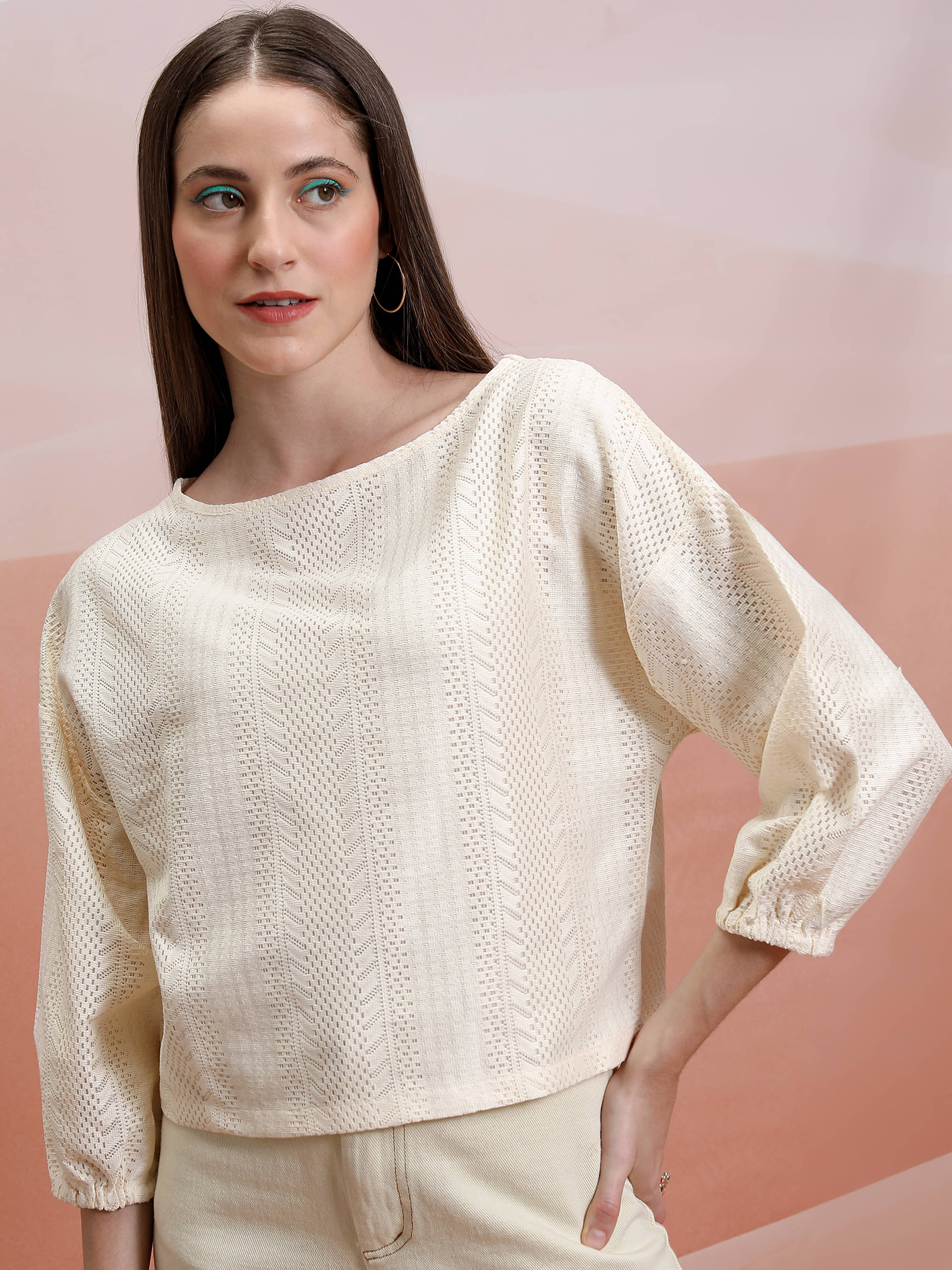     			Tokyo Talkies Women's Polyester Regular Top ( Off White )