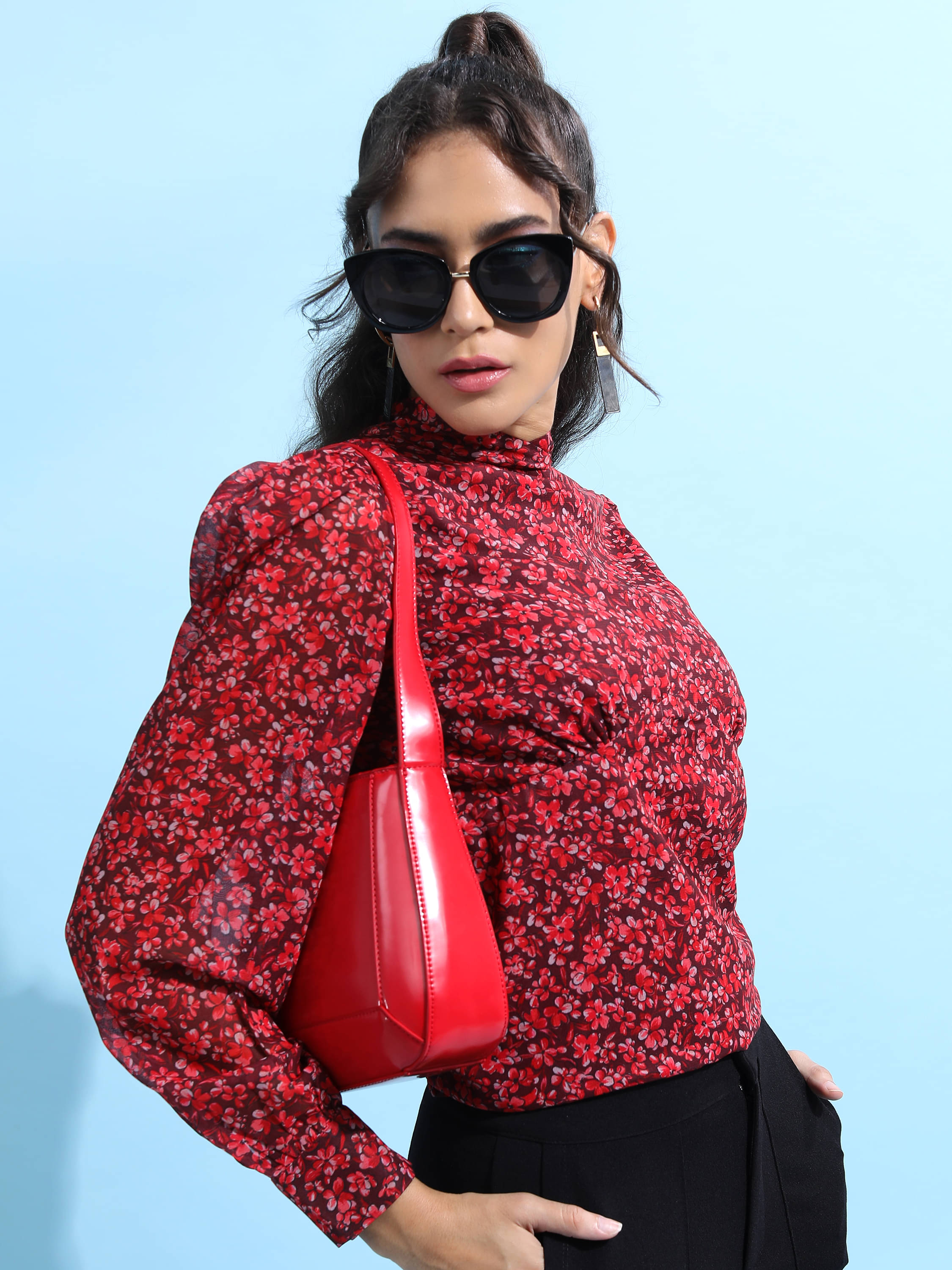 Tokyo Talkies Women's Polyester Regular Top ( Red )     			Tokyo Talkies Women's Polyester Regular Top ( Red )