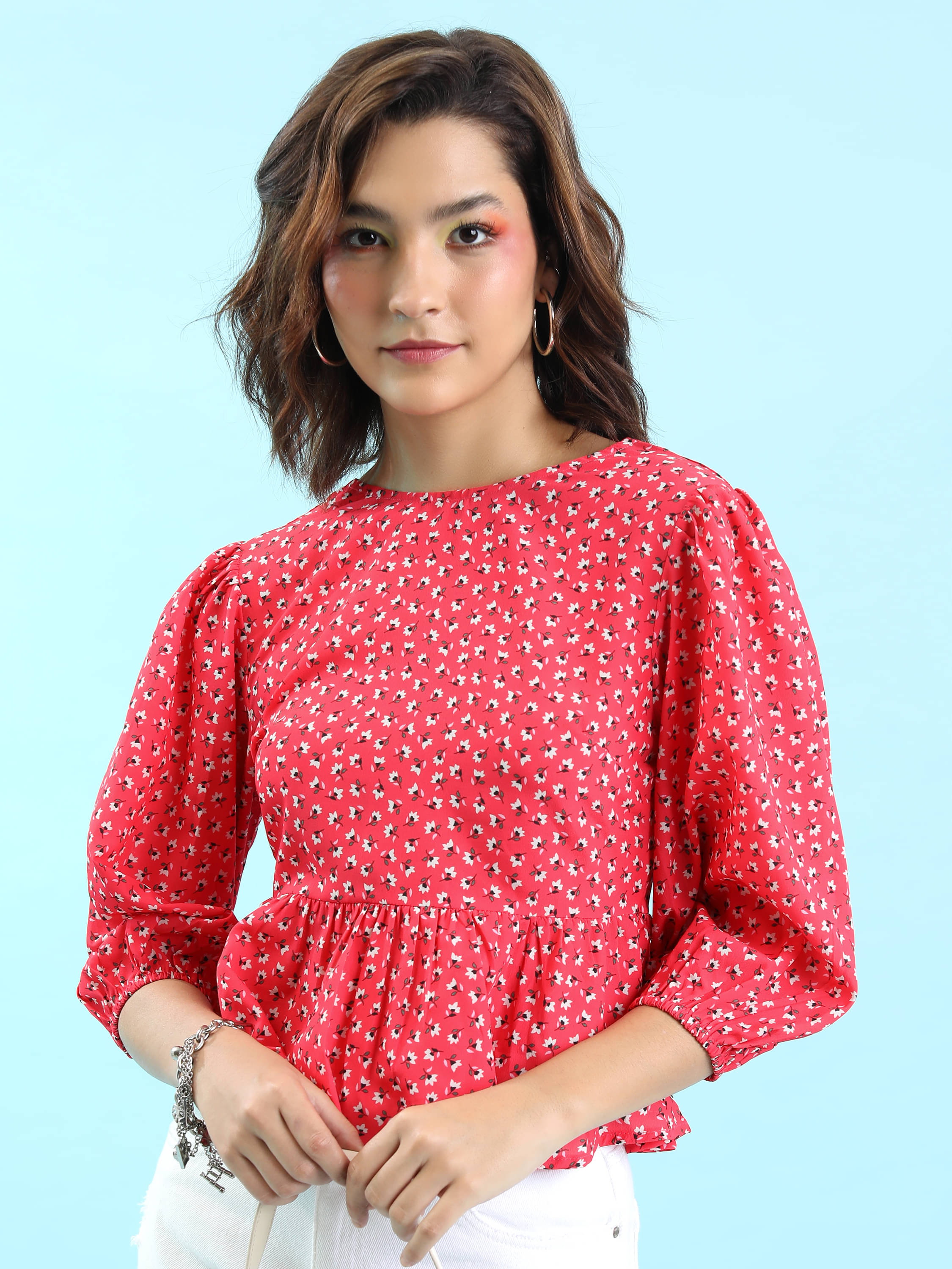     			Tokyo Talkies Women's Polyester Peplum Top ( Red )