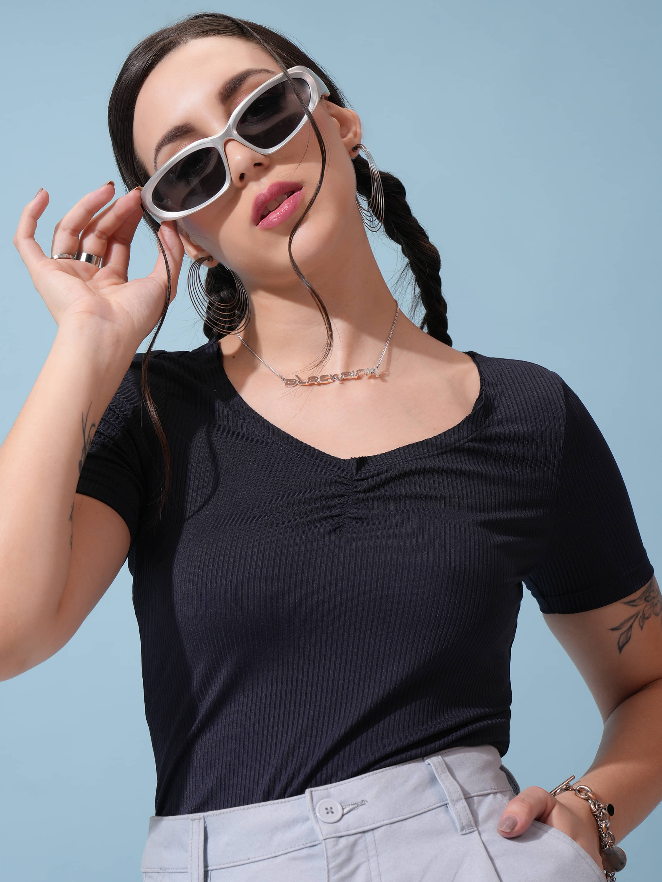     			Tokyo Talkies Women's Polyester Regular Top ( Blue )