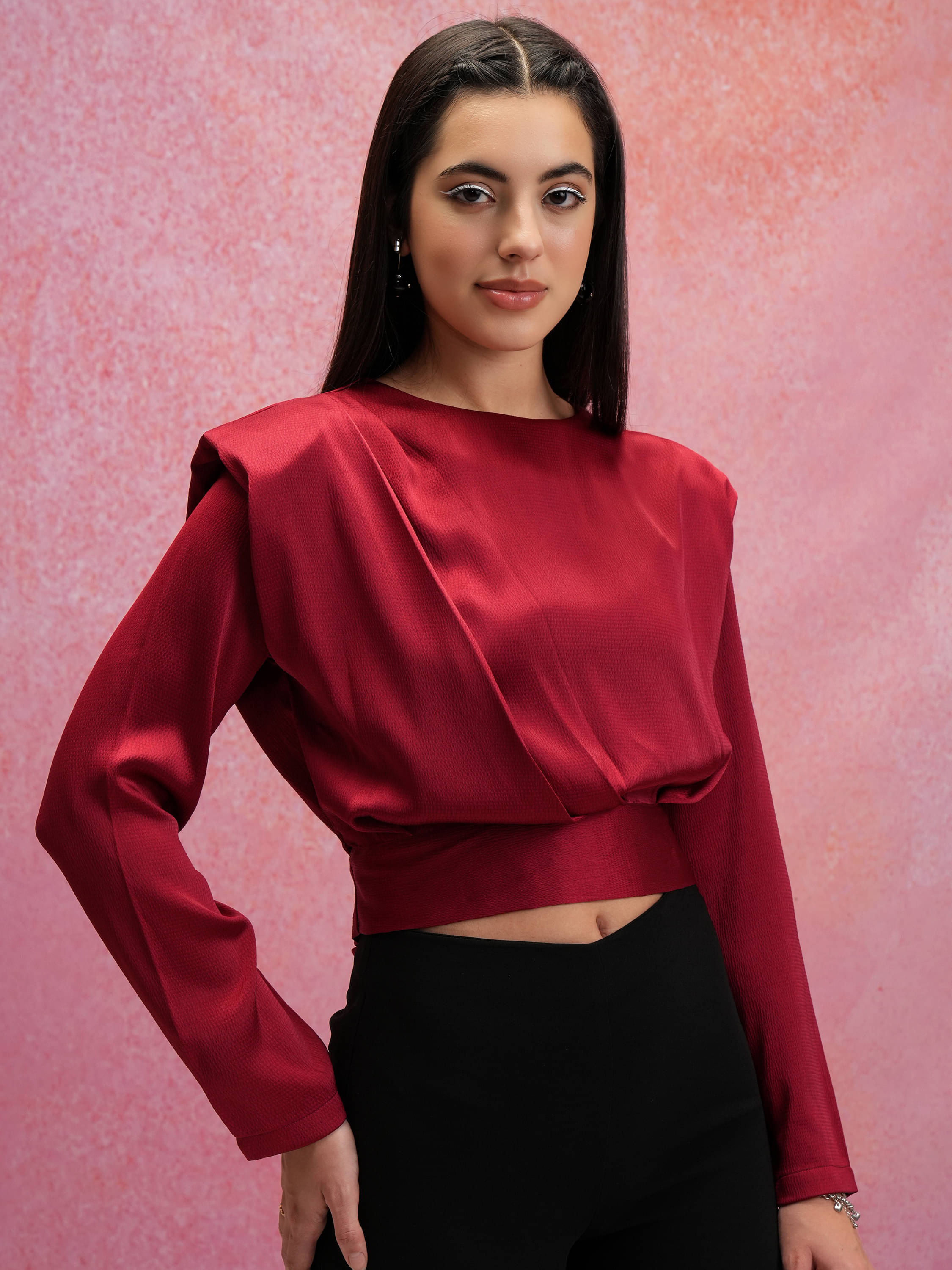     			Tokyo Talkies Women's Polyester Regular Top ( Maroon )